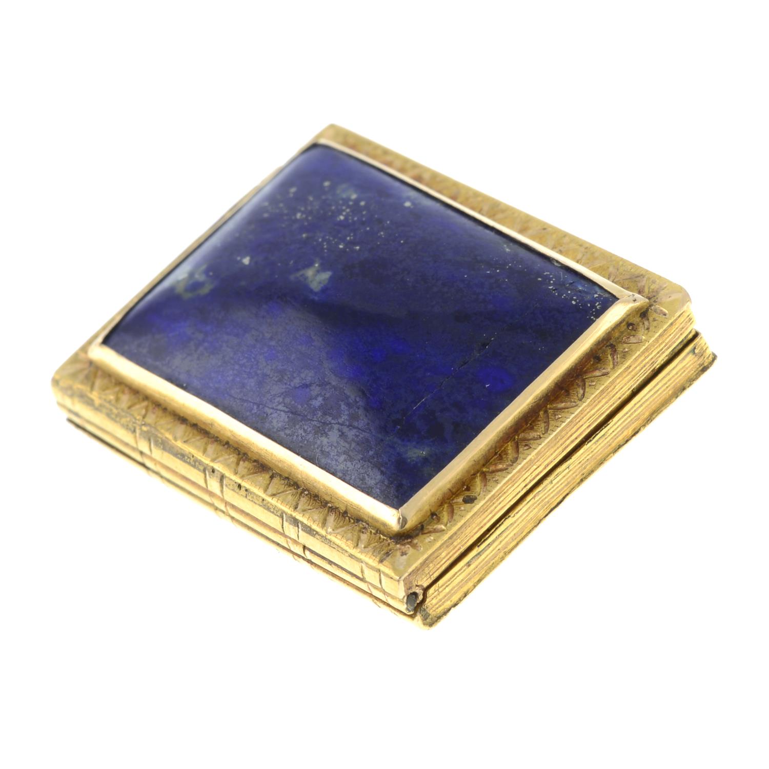 A 19th century gold lapis lazuli vinaigrette, with pierced floral grille.Length 2.6cms. - Image 4 of 4