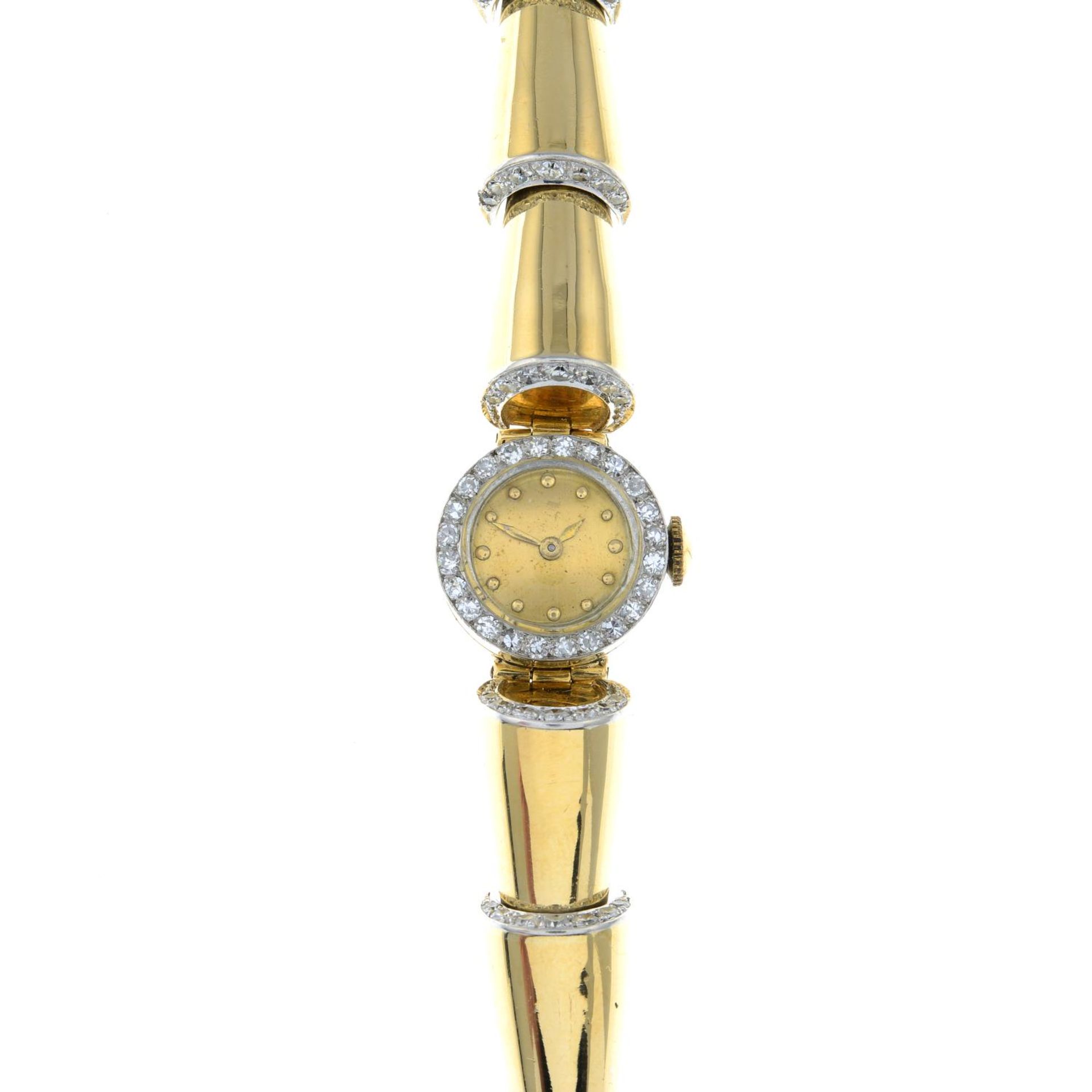 A 1940s gold diamond cocktail watch.Estimated total diamond weight 1.35cts, - Image 2 of 5