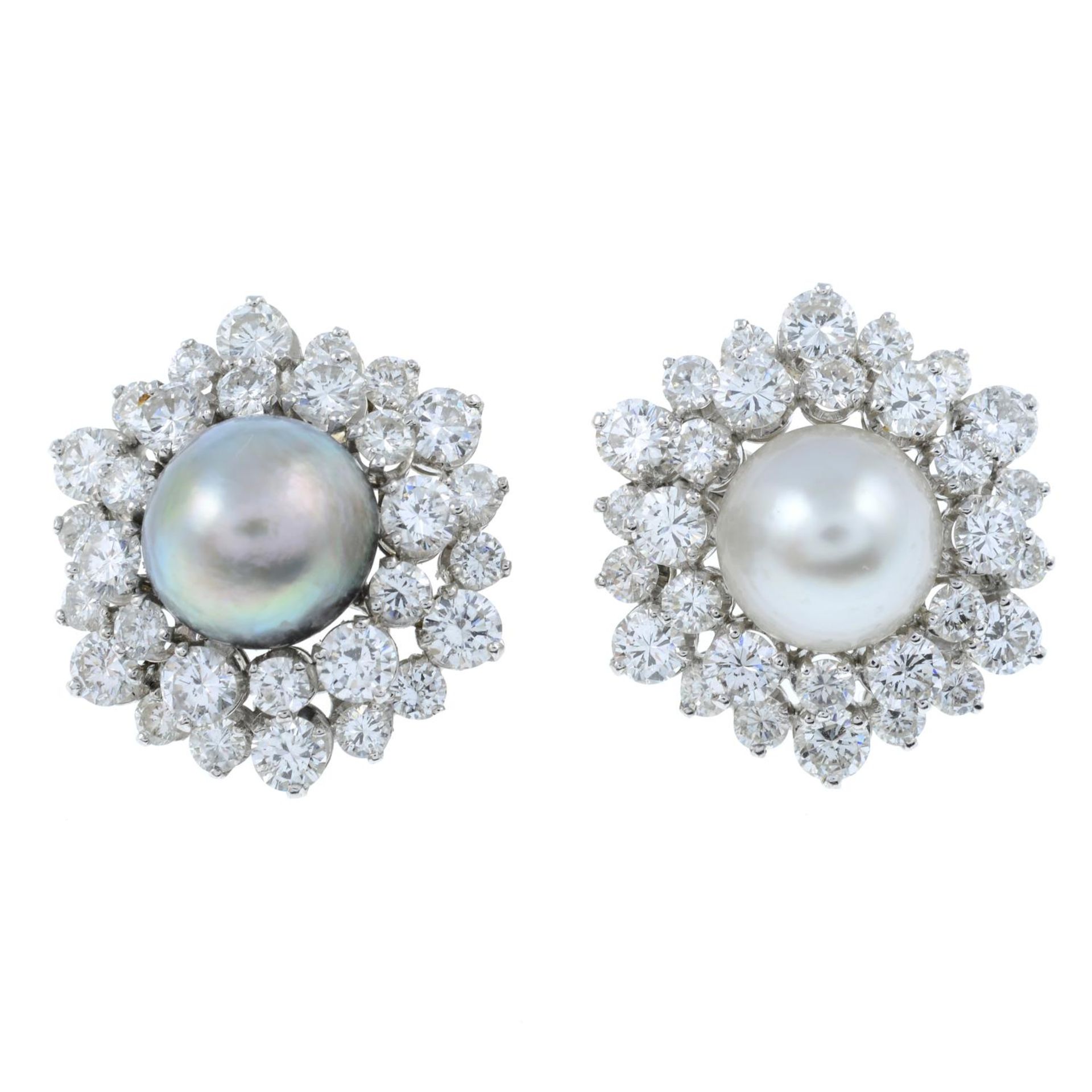 A pair of natural pearl and diamond cluster earrings.With report 77110-13, - Image 2 of 4