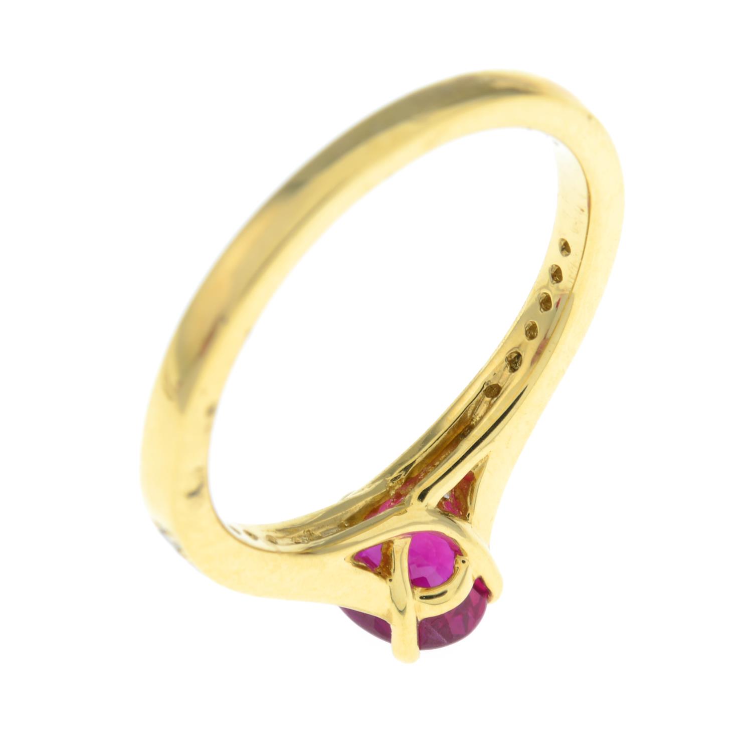An 18ct gold ruby single-stone ring, with diamond shoulders. - Image 4 of 6