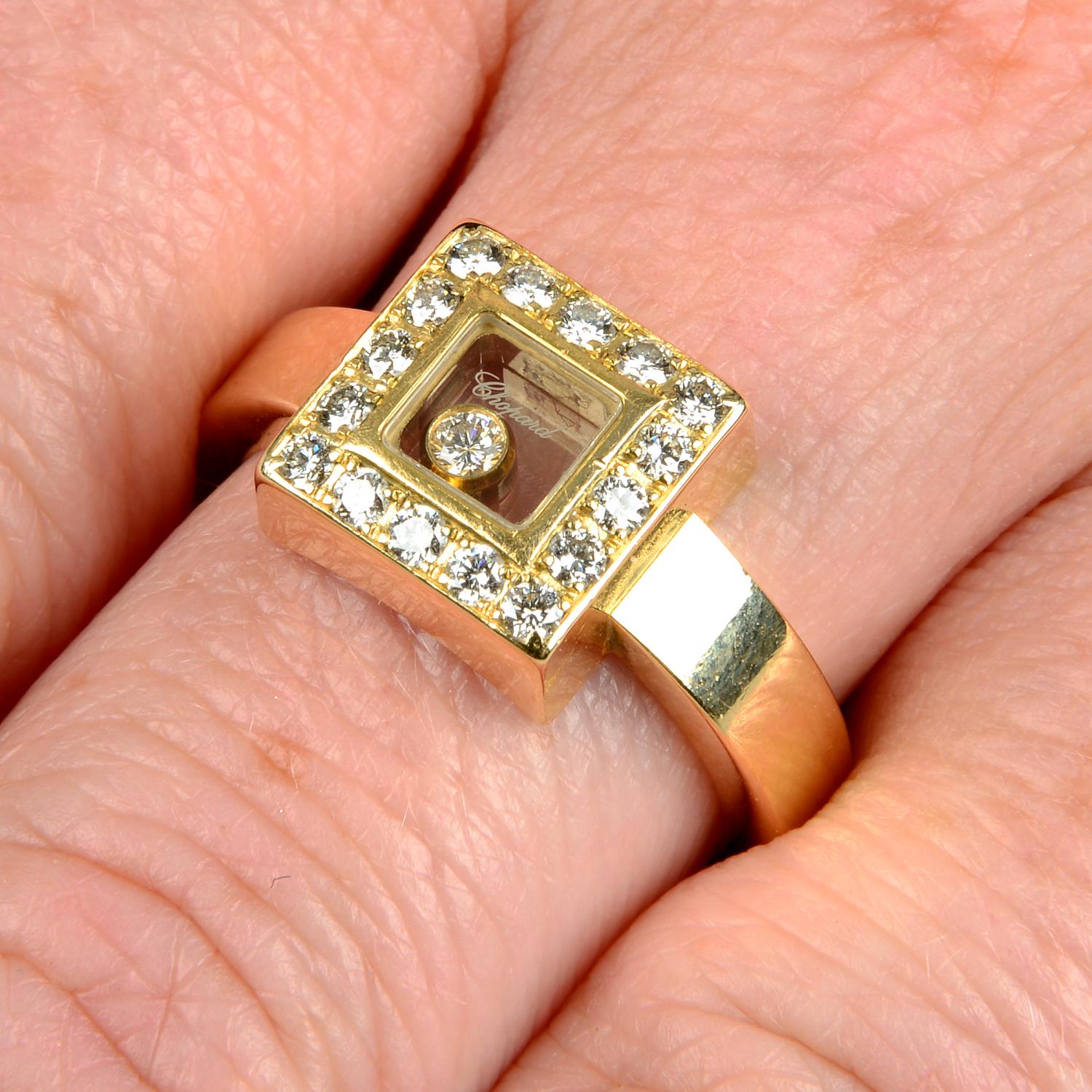 An 18ct gold brilliant-cut diamond square-shape 'Happy Diamonds' 'Icons' ring, by Chopard.