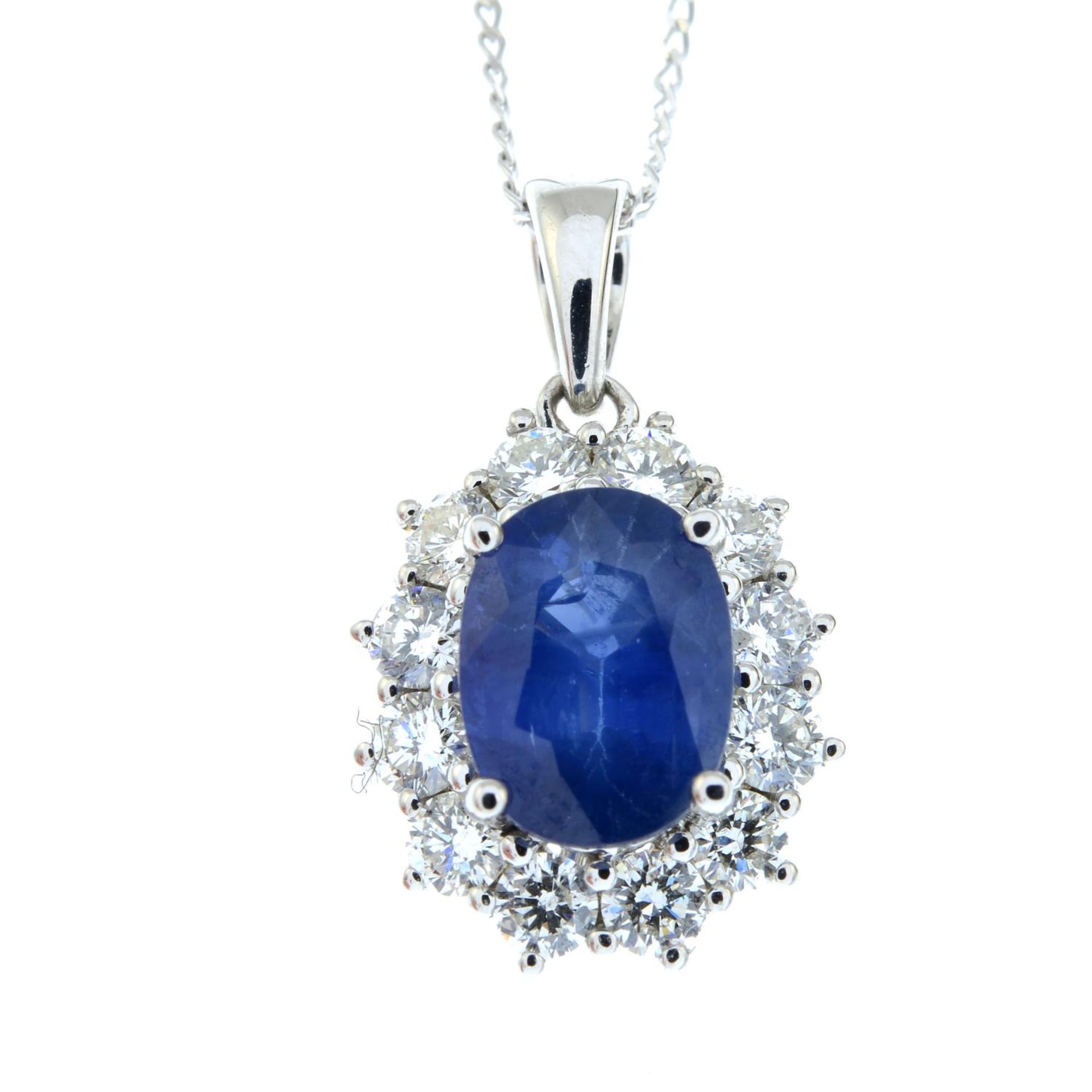 An 18ct gold sapphire and brilliant-cut diamond cluster pendant, - Image 2 of 5