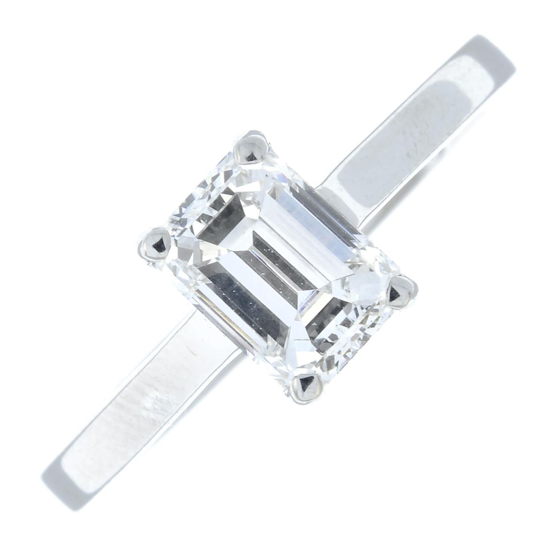 A platinum rectangular-shape diamond single-stone ring.Diamond weight 1.01cts, - Image 2 of 7