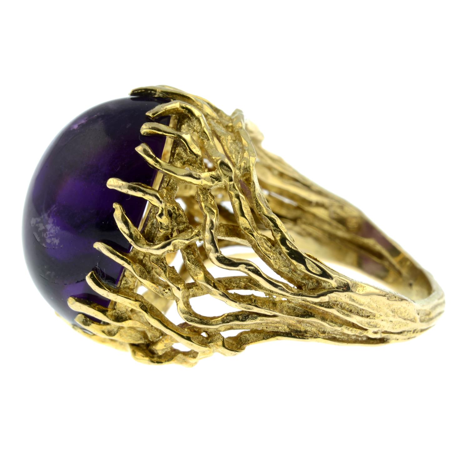 A 1970s 9ct gold amethyst cabochon textured abstract dress ring. - Image 4 of 6