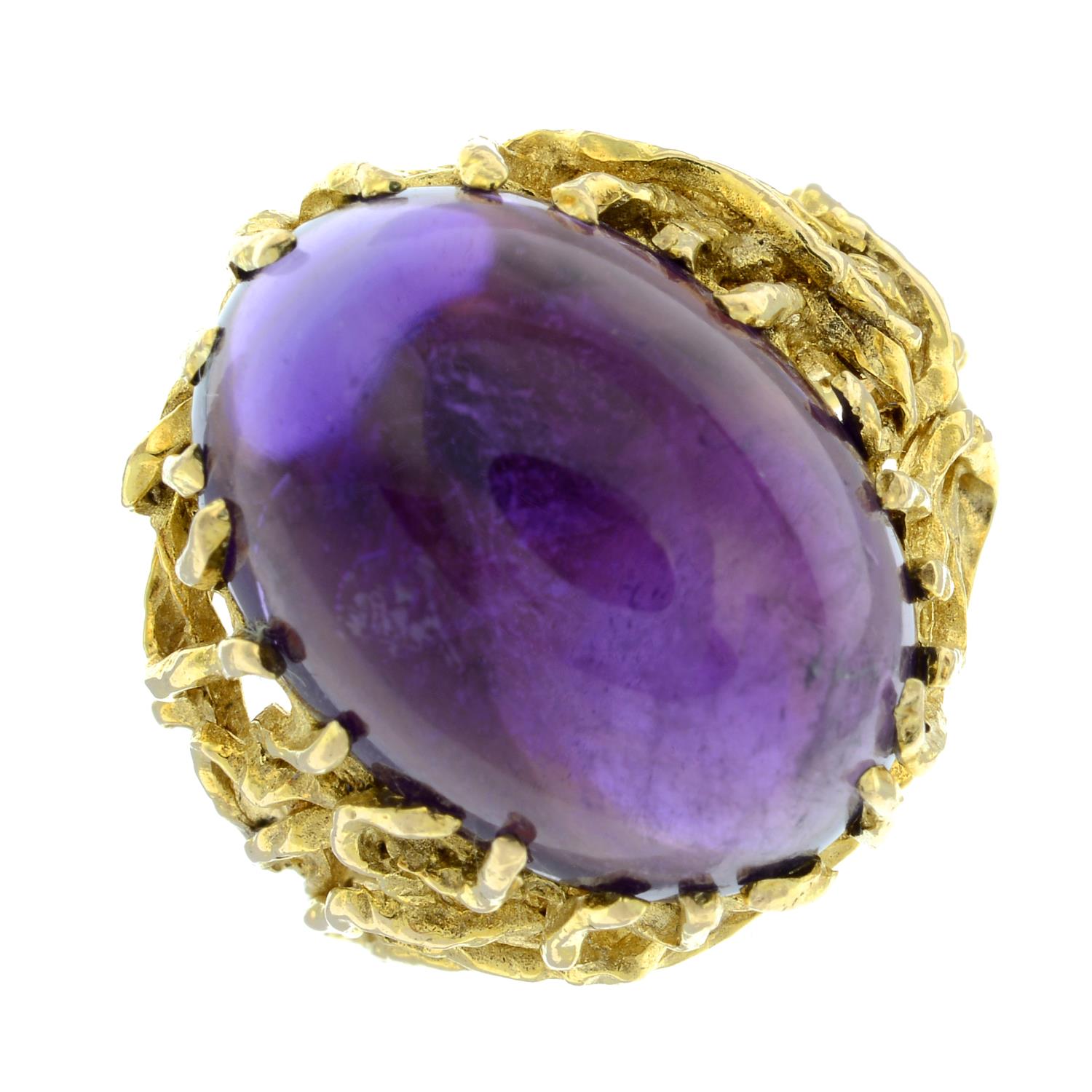 A 1970s 9ct gold amethyst cabochon textured abstract dress ring. - Image 2 of 6