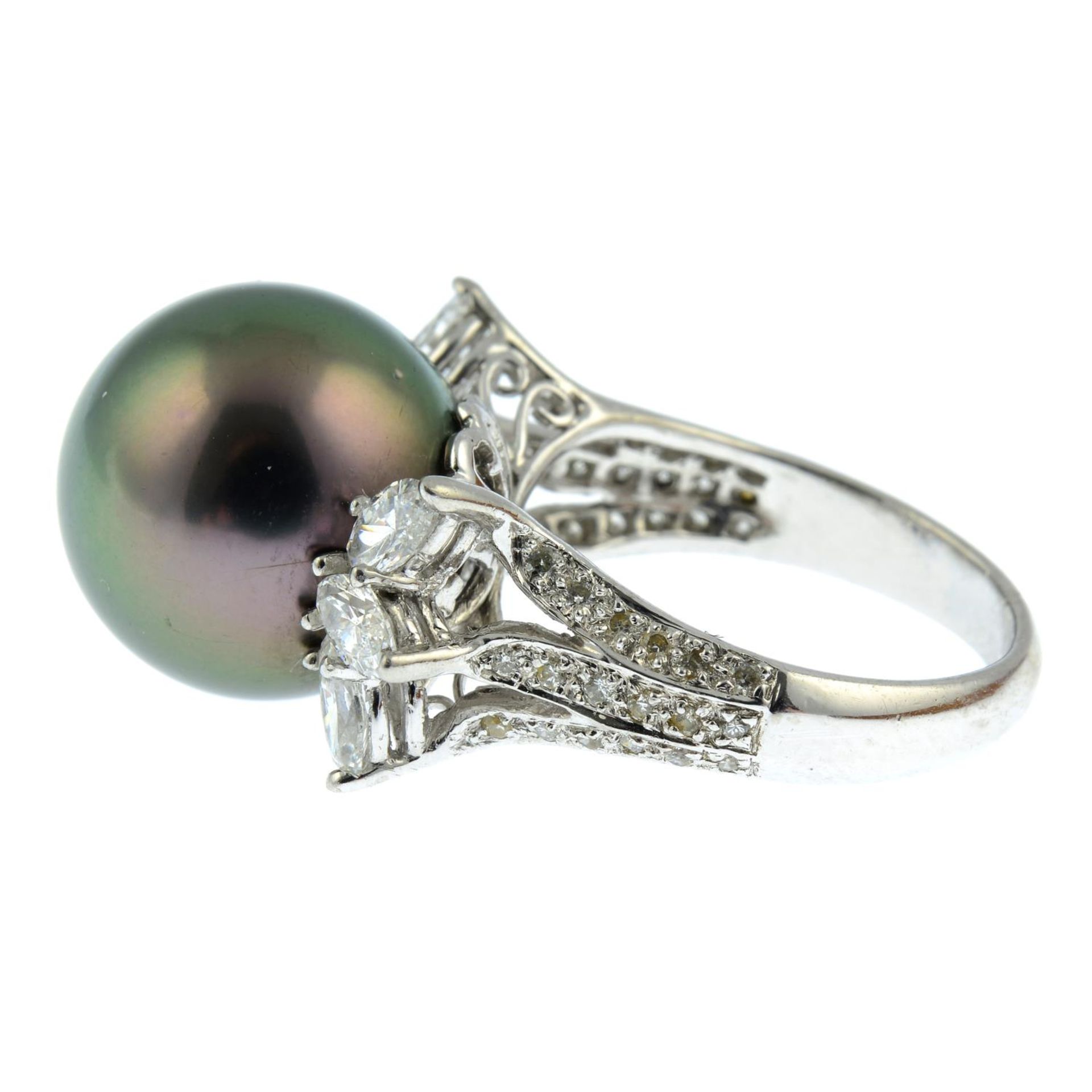 A 'Tahitian' cultured pearl and diamond cocktail ring.Estimated total diamond weight 0.90ct, - Image 4 of 6