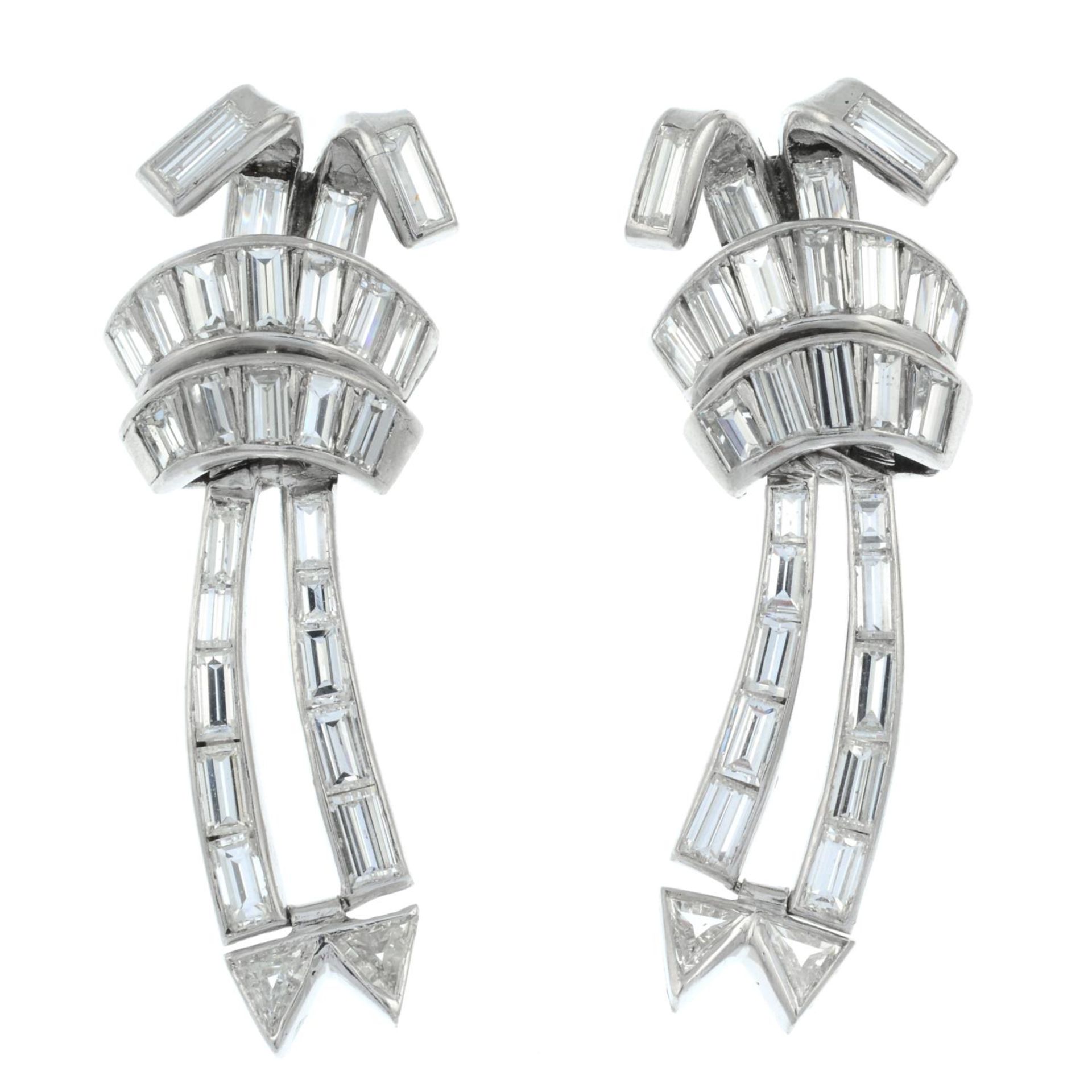 A pair of mid 20th century platinum vari-cut diamond earrings, - Image 2 of 3