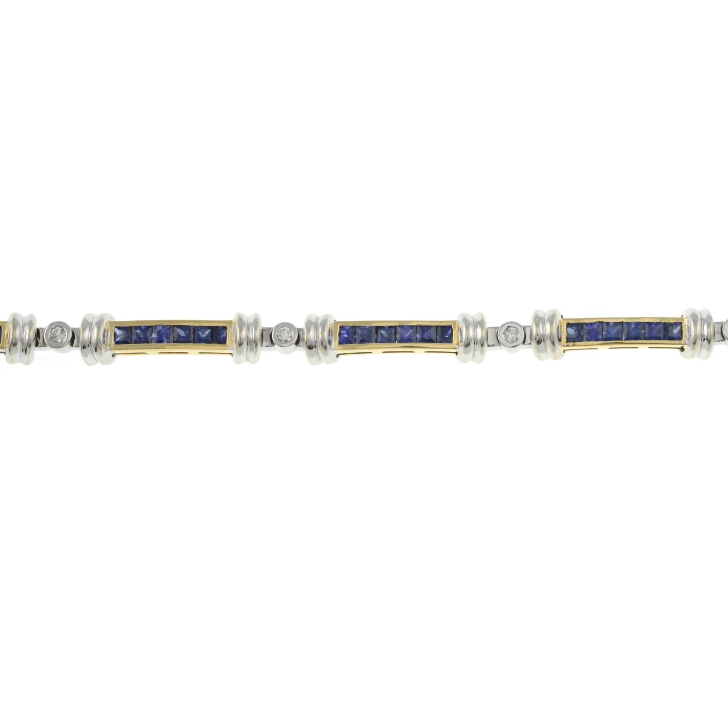 A calibré-cut sapphire bi-colour bracelet, - Image 2 of 4