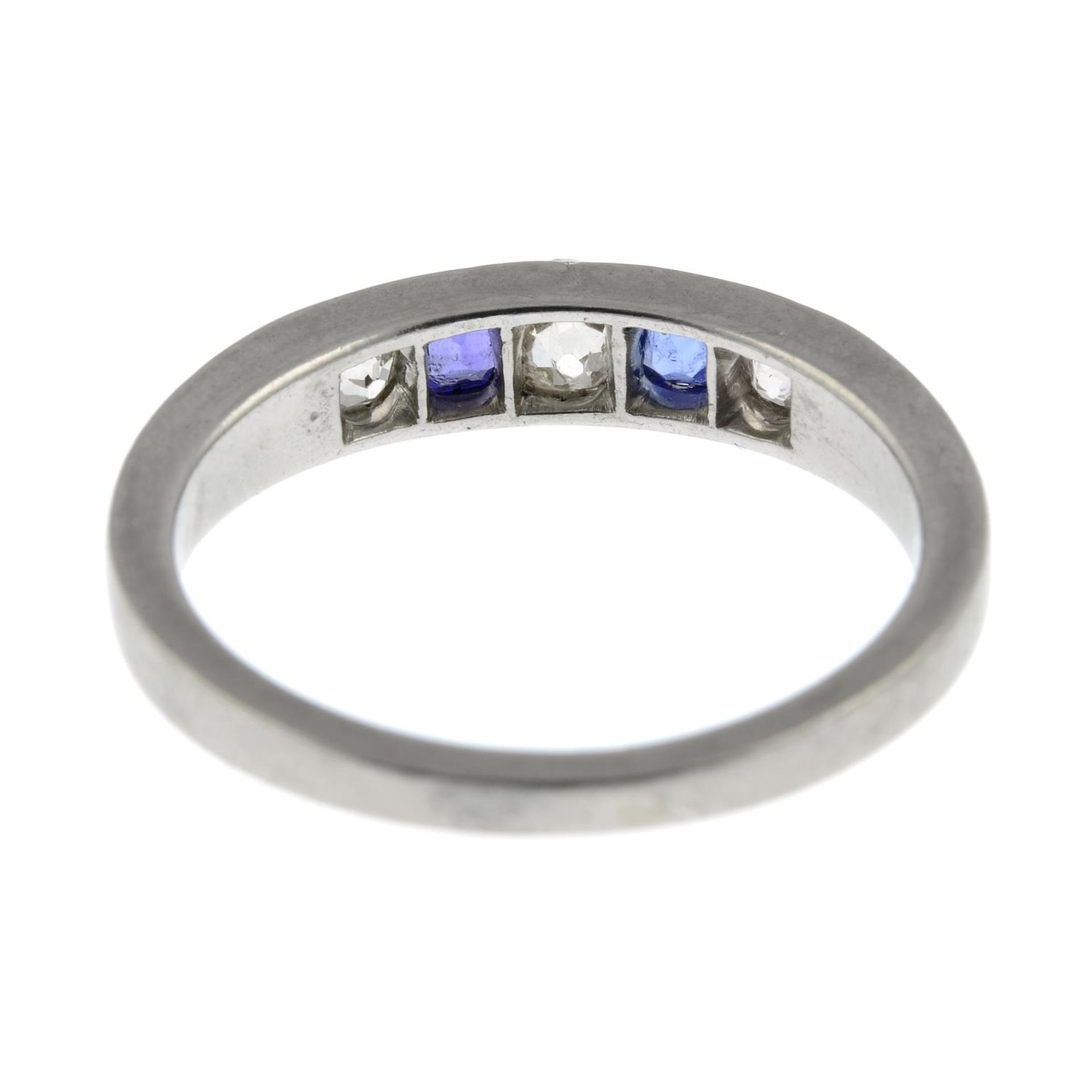 An early 20th century platinum sapphire and old-cut diamond five-stone ring. - Image 5 of 6