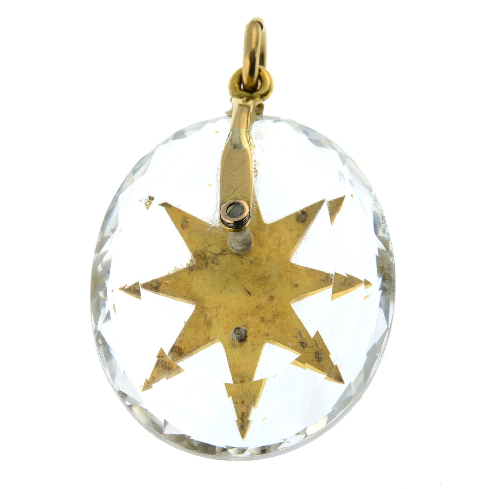 A Victorian 15ct gold rock crystal, turquoise and split pearl star pendant.Length 4.7cms. - Image 4 of 4