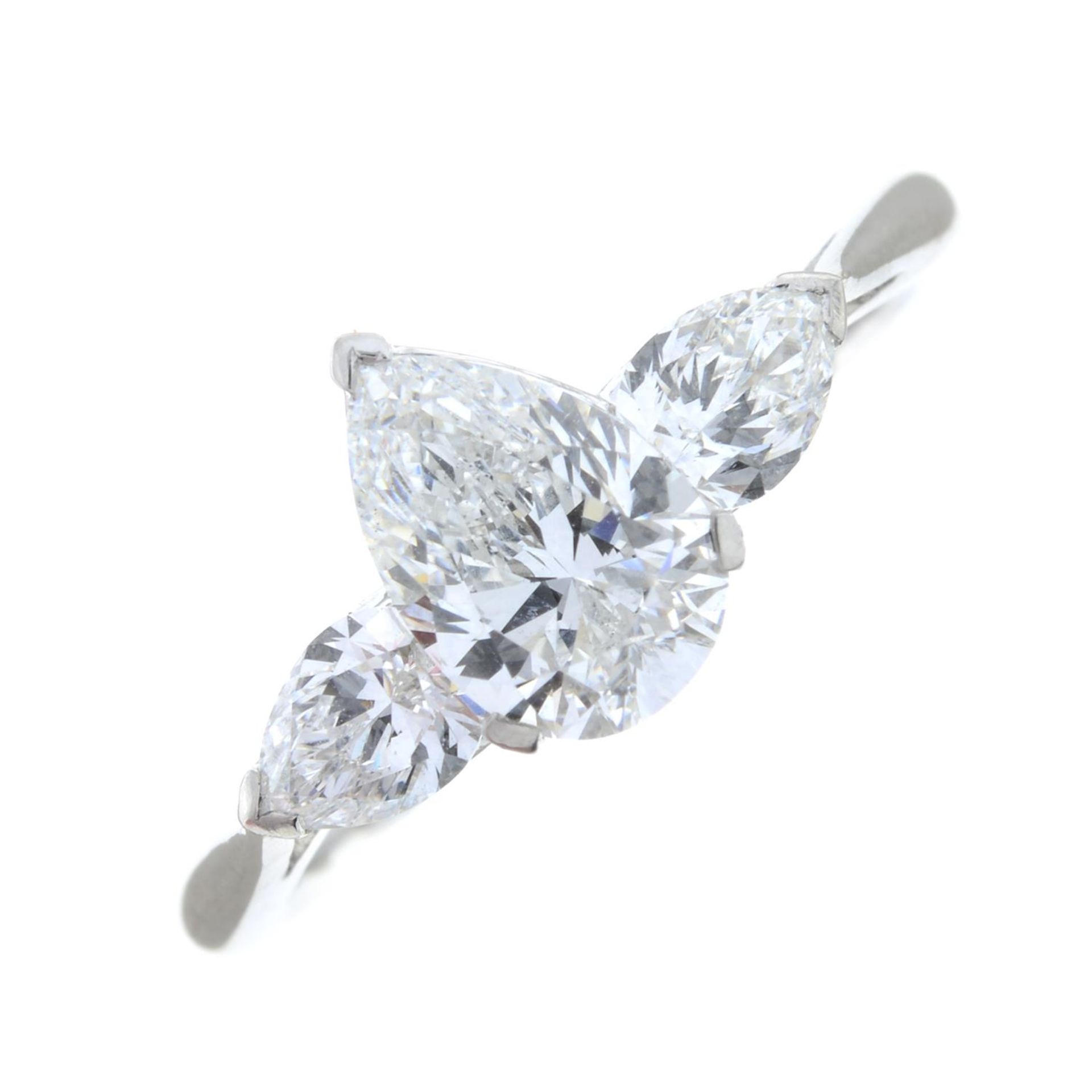 A pear-shape diamond three-stone ring.With report 1146953348, - Bild 2 aus 7