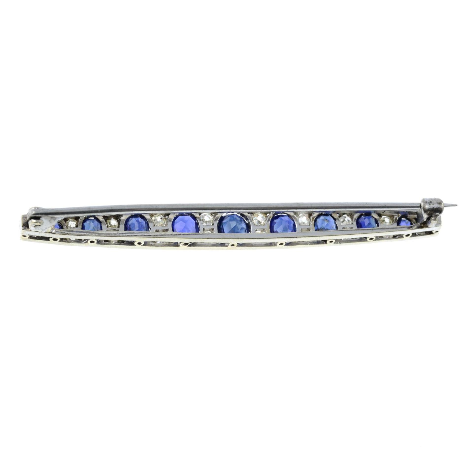 An early 20th century gold sapphire and old-cut diamond bar brooch.Central sapphire calculated - Image 4 of 4