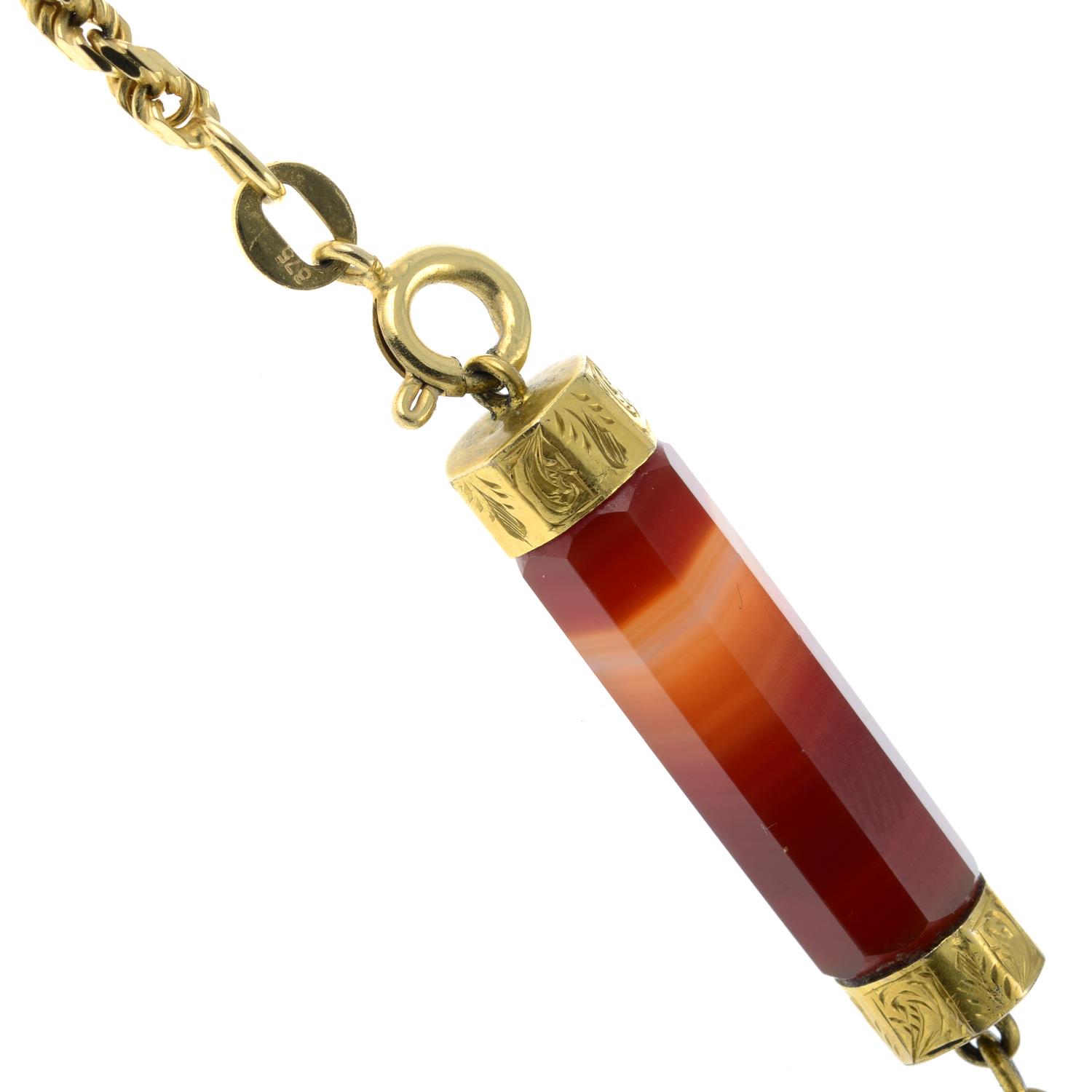 A late Victorian banded agate and bloodstone necklace, with later 9ct gold back chain. - Image 5 of 5