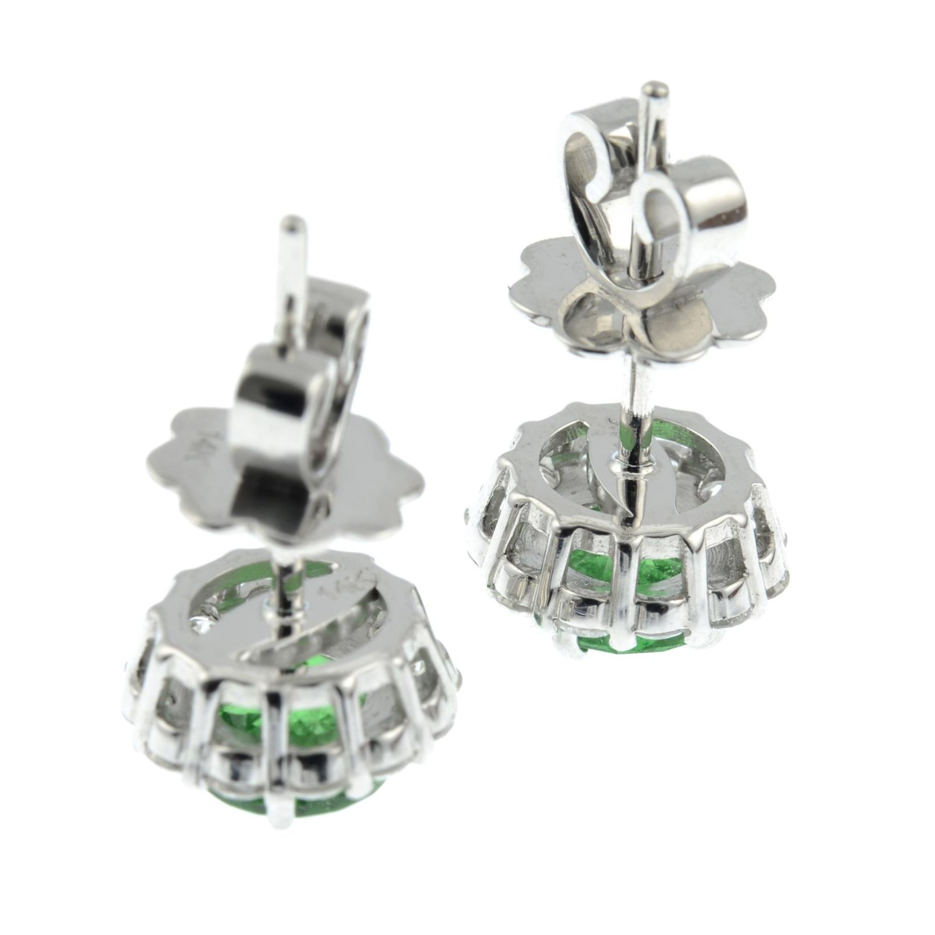 A pair of tsavorite garnet and brilliant-cut diamond cluster earrings.Estimated total diamond - Image 3 of 3