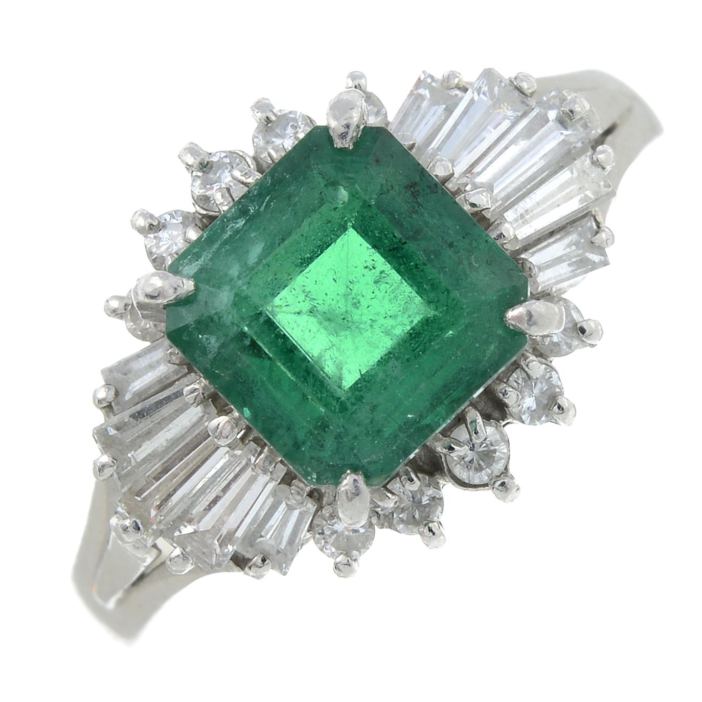 An emerald and vari-cut diamond dress ring. - Image 2 of 6