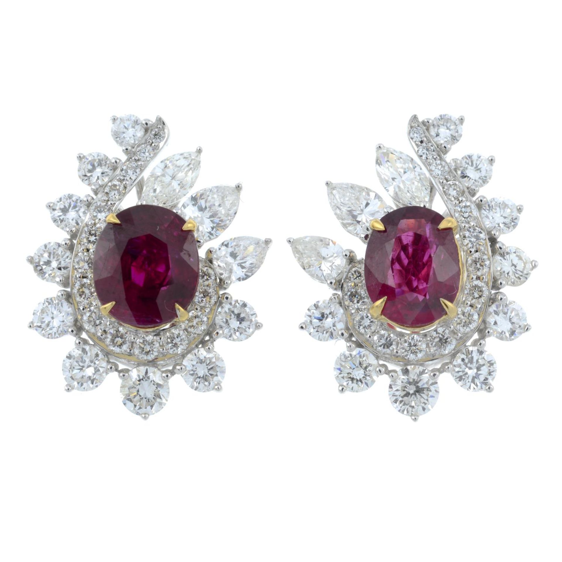 A pair of 'Pigeon's Blood' Burmese ruby and vari-cut diamond earrings.With reports from GRS, - Bild 2 aus 5