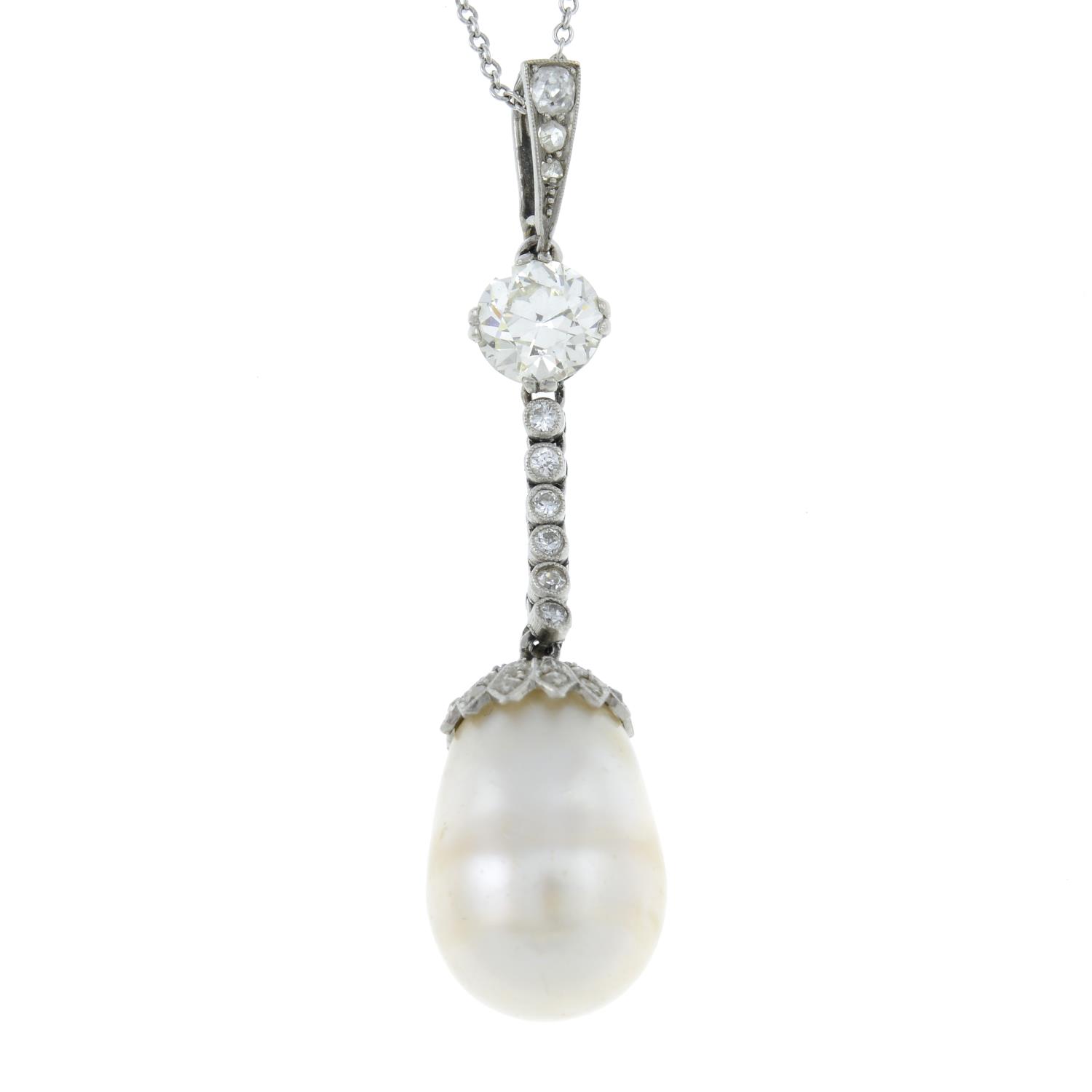 A natural pearl and diamond drop pendant, - Image 2 of 6