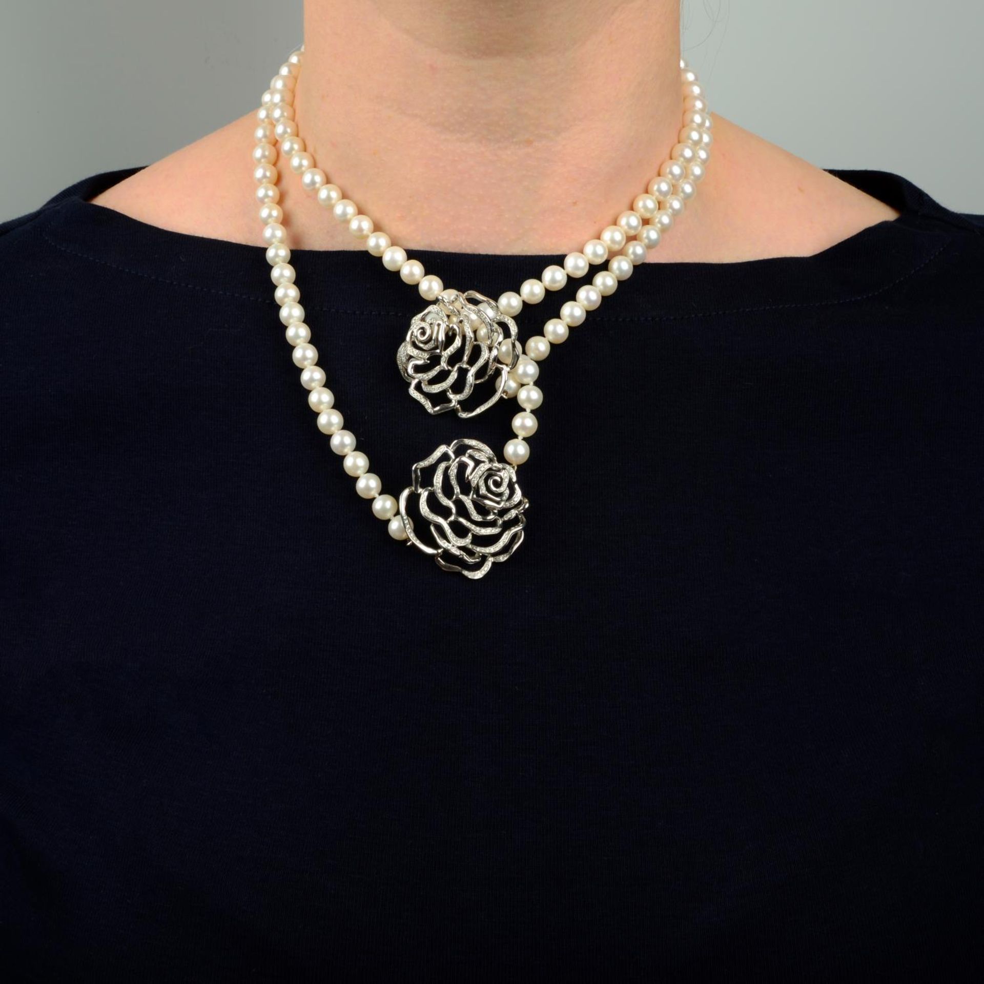 A cultured pearl two-strand necklace, - Image 3 of 5