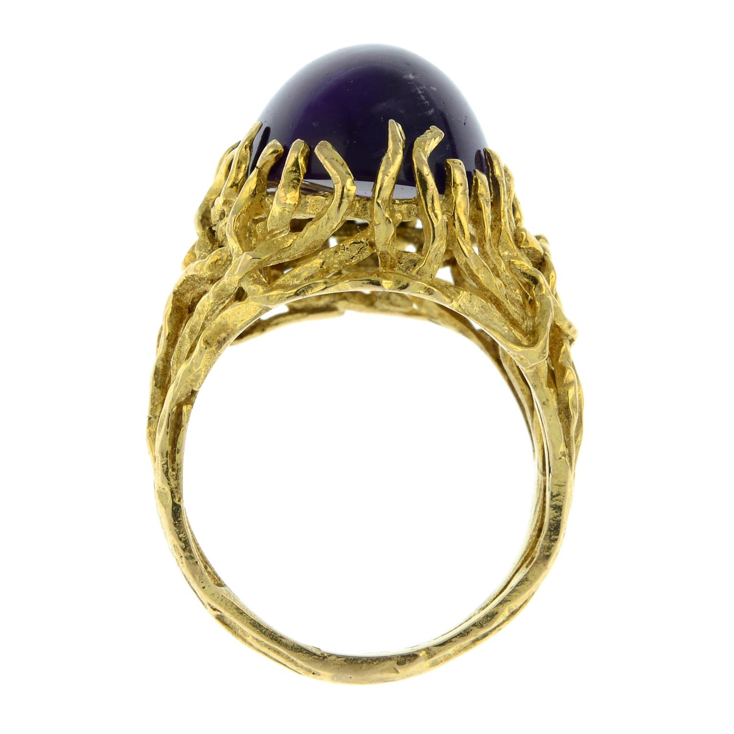 A 1970s 9ct gold amethyst cabochon textured abstract dress ring. - Image 6 of 6