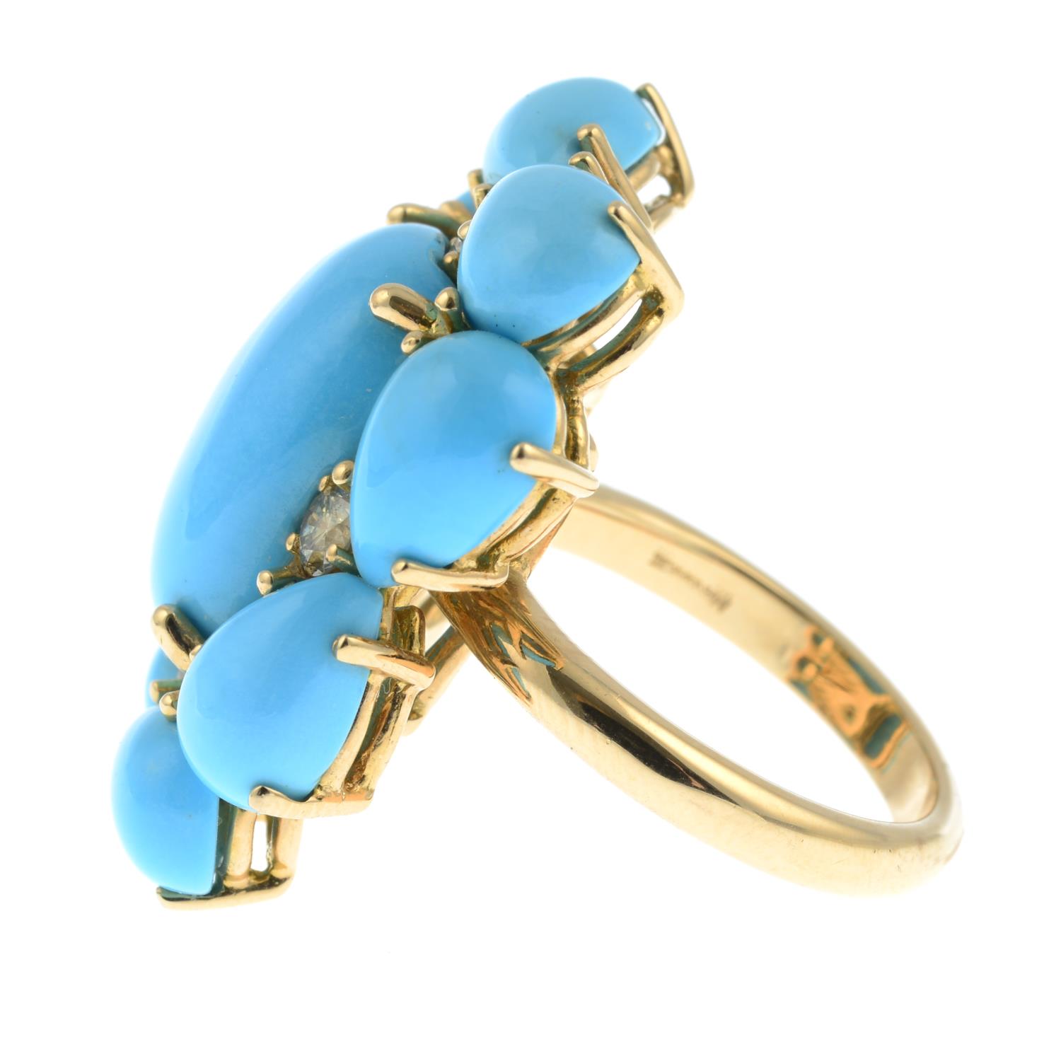 A turquoise and brilliant-cut 'brown' diamond ring, - Image 4 of 6