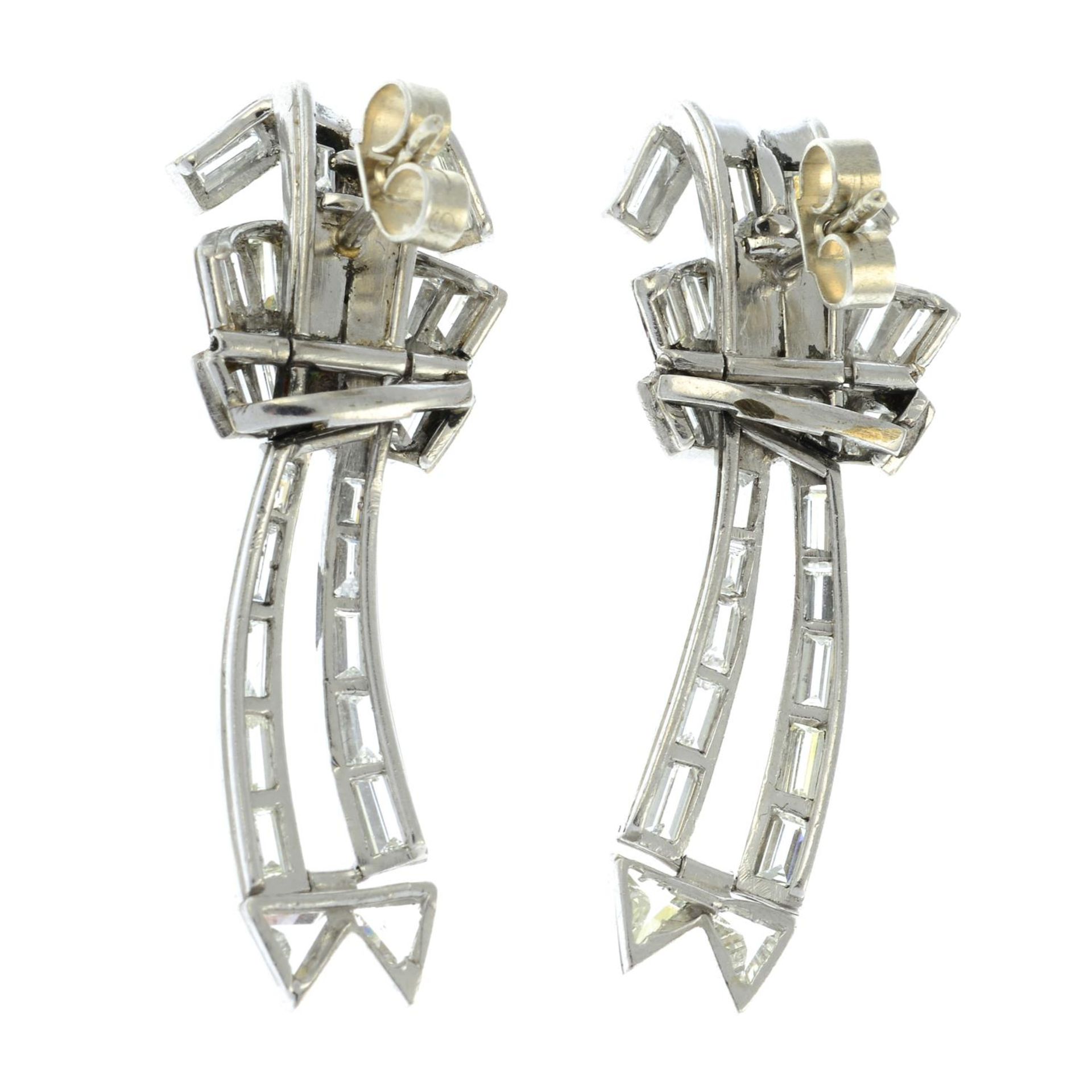 A pair of mid 20th century platinum vari-cut diamond earrings, - Image 3 of 3