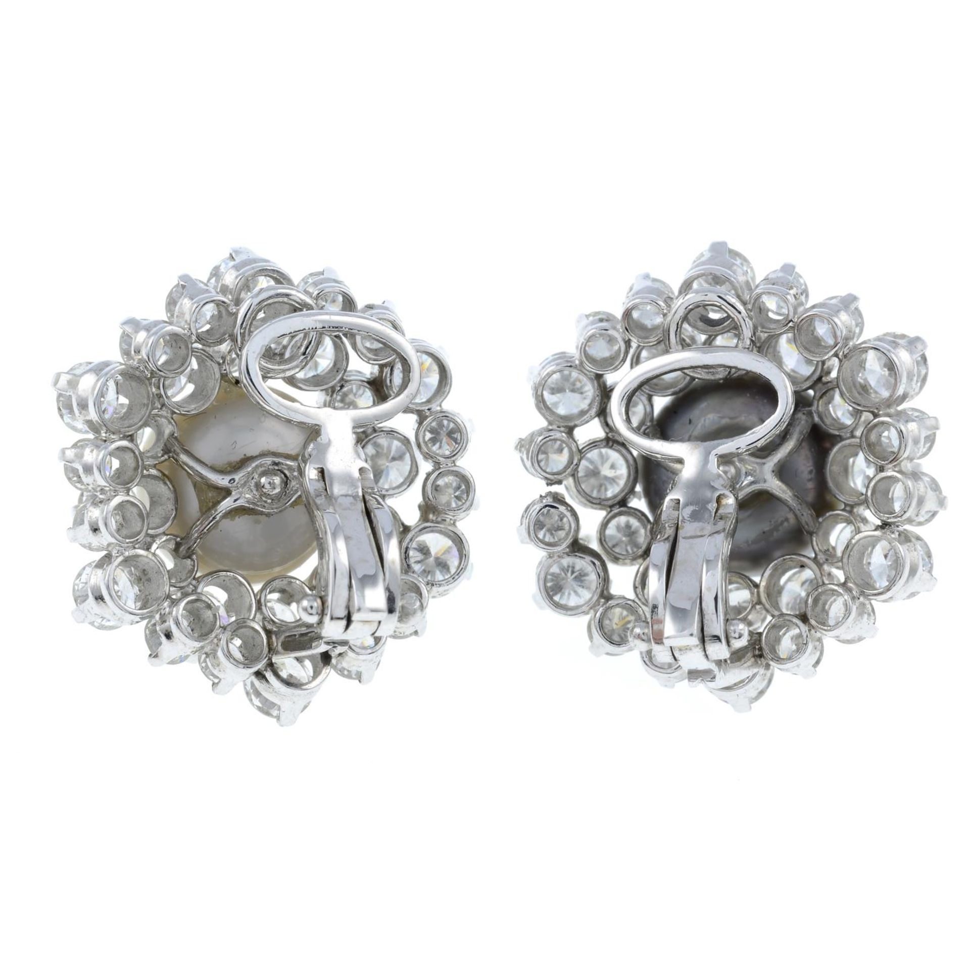 A pair of natural pearl and diamond cluster earrings.With report 77110-13, - Image 3 of 4