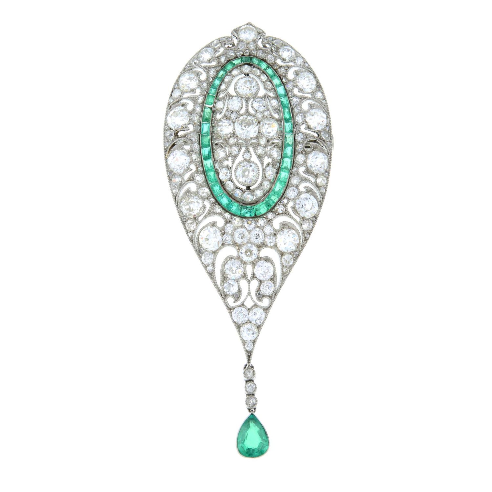 An Art Deco platinum, diamond and emerald, pierced brooch. - Image 2 of 4