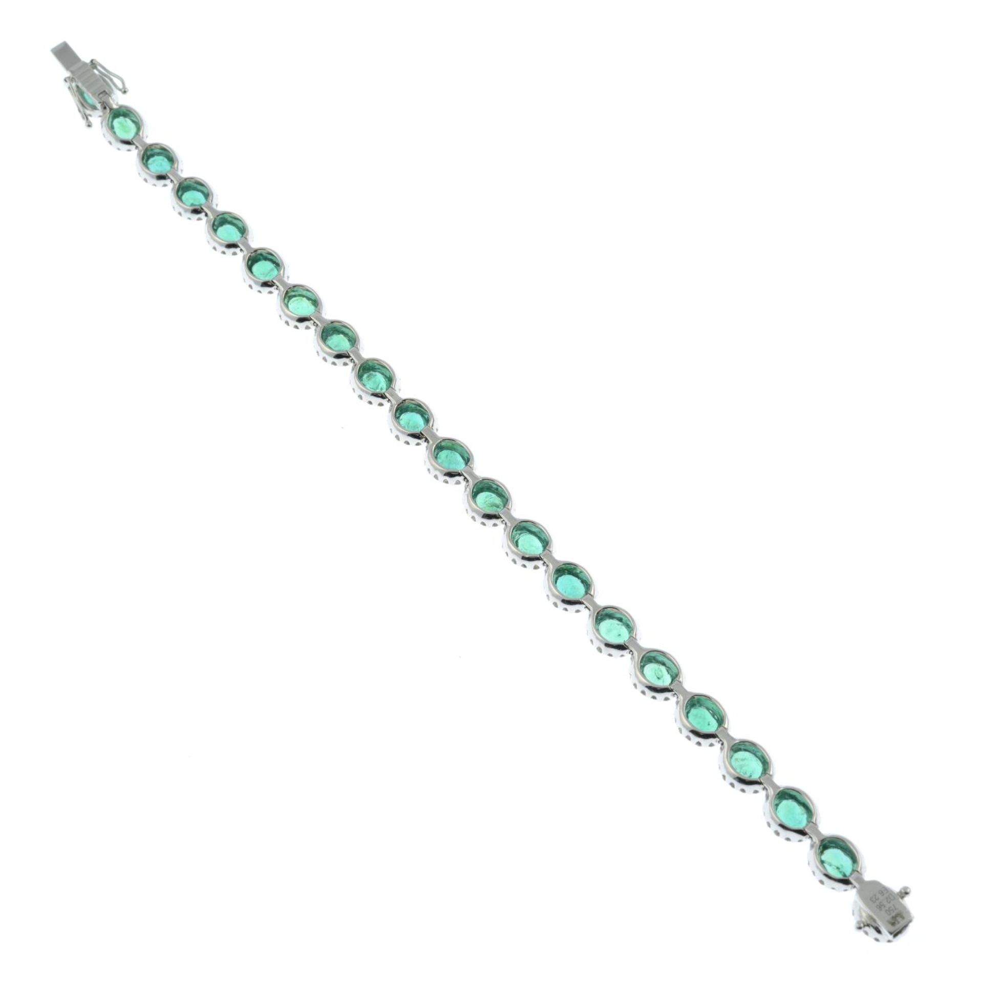 An 18ct gold emerald and diamond cluster link bracelet.Total emerald weight 6.23cts.Total diamond - Image 4 of 4