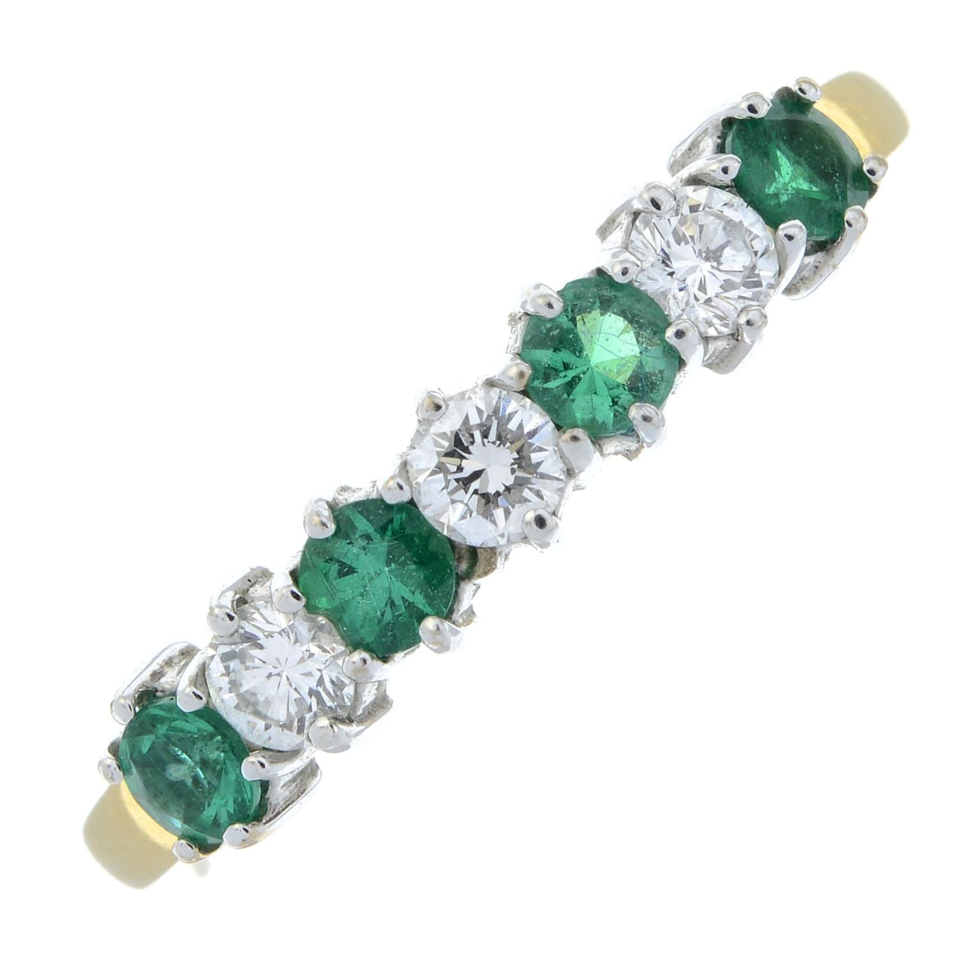 An 18ct gold alternating emerald and brilliant-cut diamond half eternity ring.Estimated total - Image 2 of 5