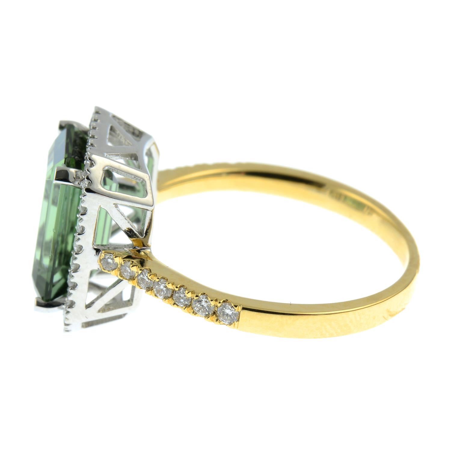 An 18ct gold green tourmaline and brilliant-cut diamond ring.Tourmaline weight 3.37cts.Total - Image 4 of 6