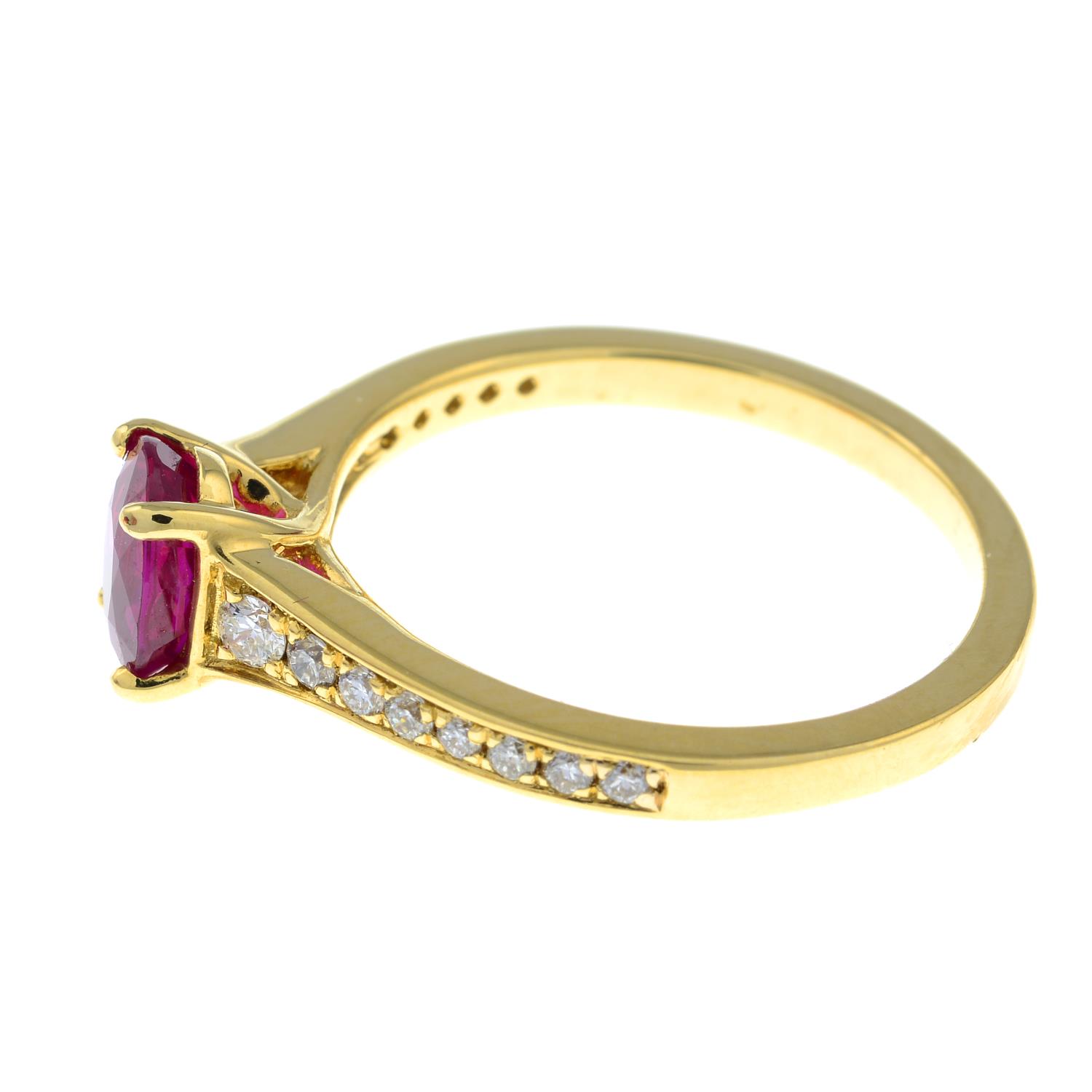 An 18ct gold ruby single-stone ring, with diamond shoulders. - Image 5 of 6