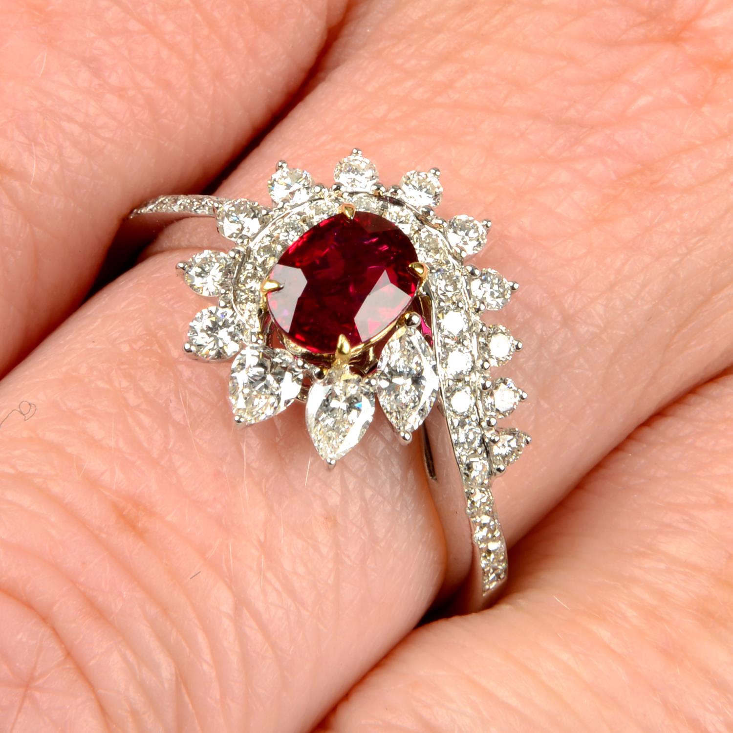 A 'Pigeon's Blood' Burmese ruby and vari-cut diamond dress ring.With report GRS2021-011099,