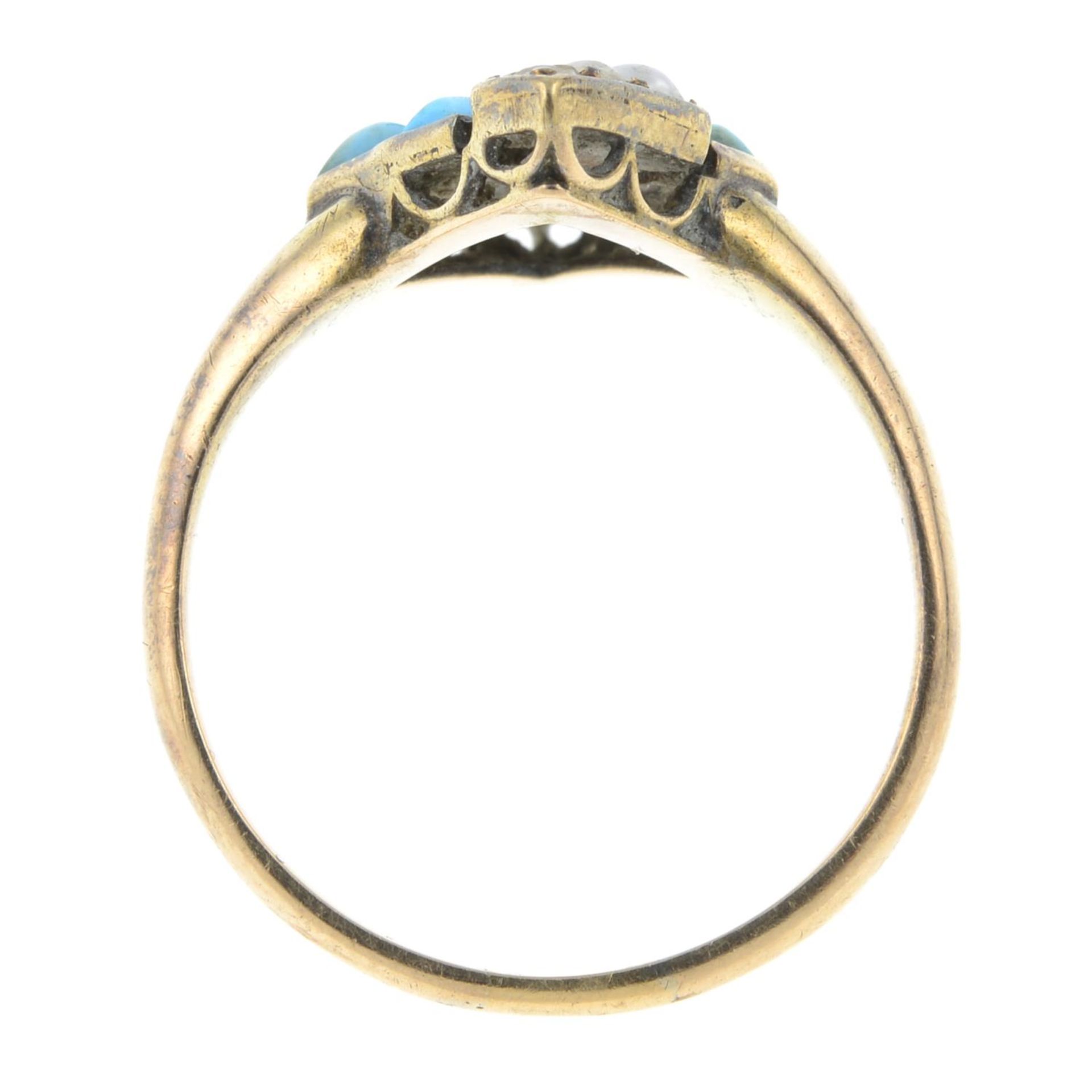 A late Victorian 15ct gold turquoise and split pearl ring.Ring size P. - Image 6 of 6