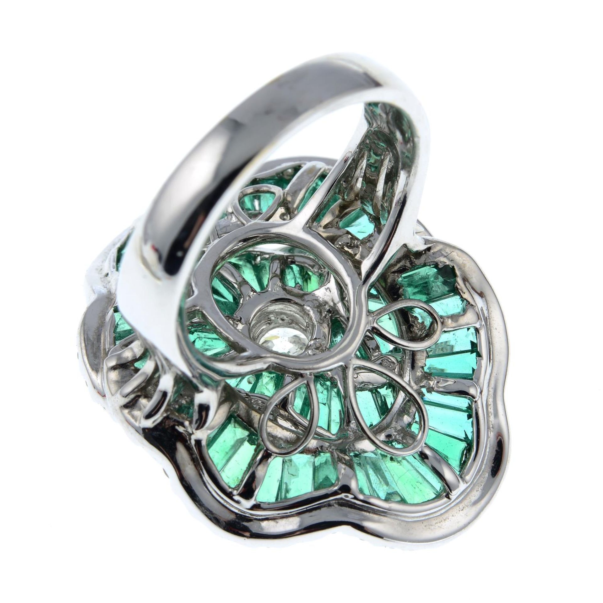 An emerald and diamond floral cocktail ring. - Image 4 of 6