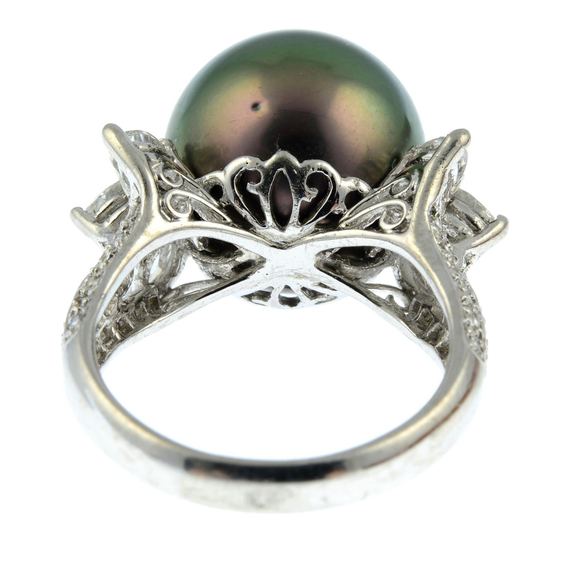 A 'Tahitian' cultured pearl and diamond cocktail ring.Estimated total diamond weight 0.90ct, - Image 5 of 6