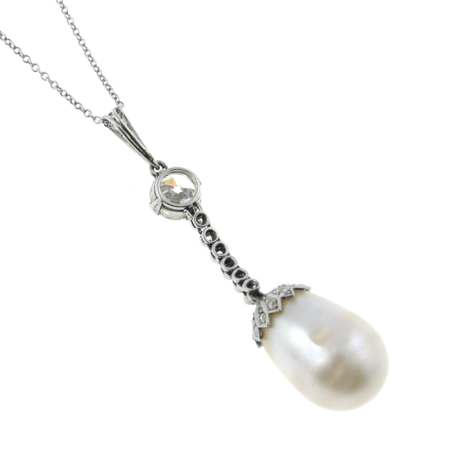 A natural pearl and diamond drop pendant, - Image 4 of 6