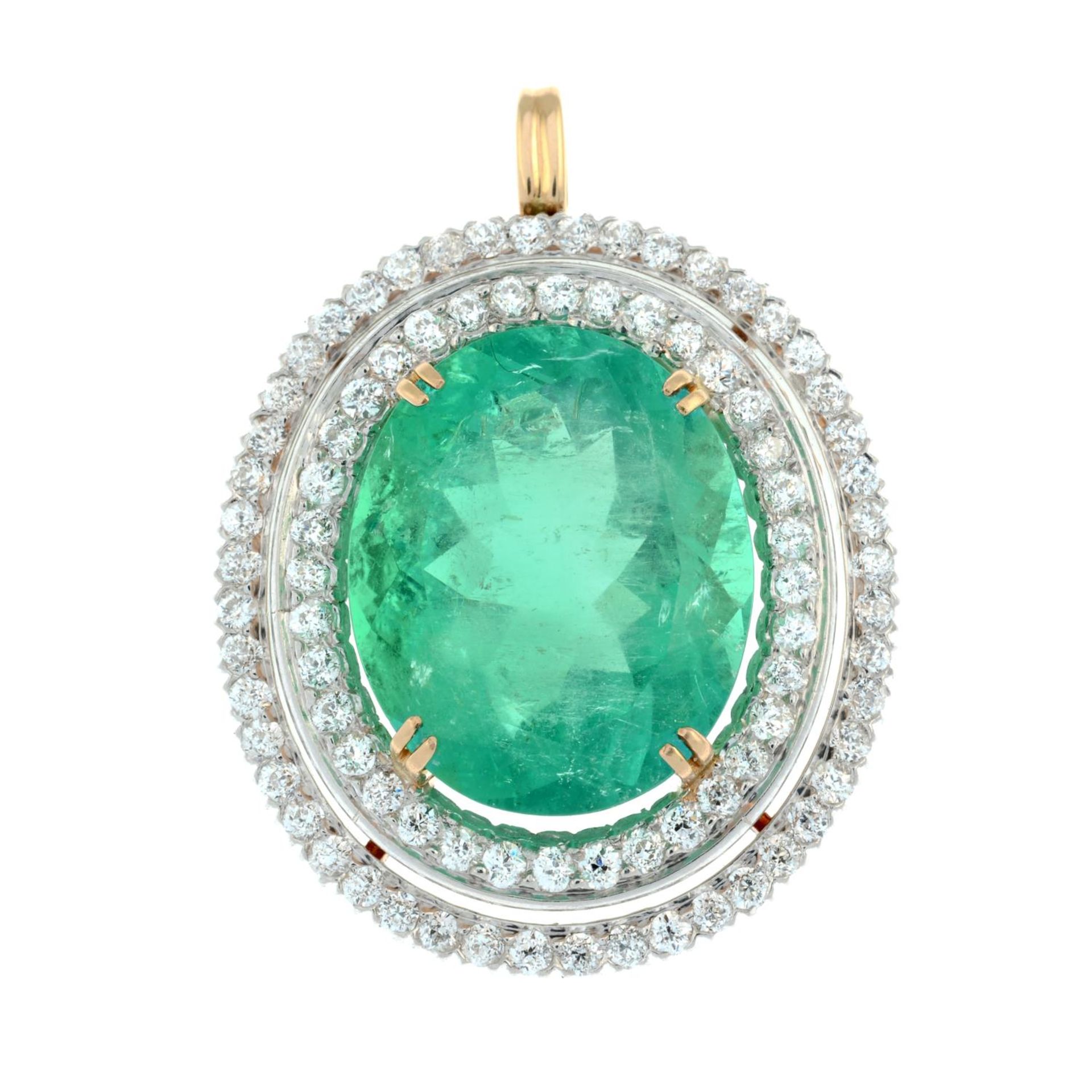 An emerald and circular-cut diamond pendant.With report 17203, - Bild 2 aus 5