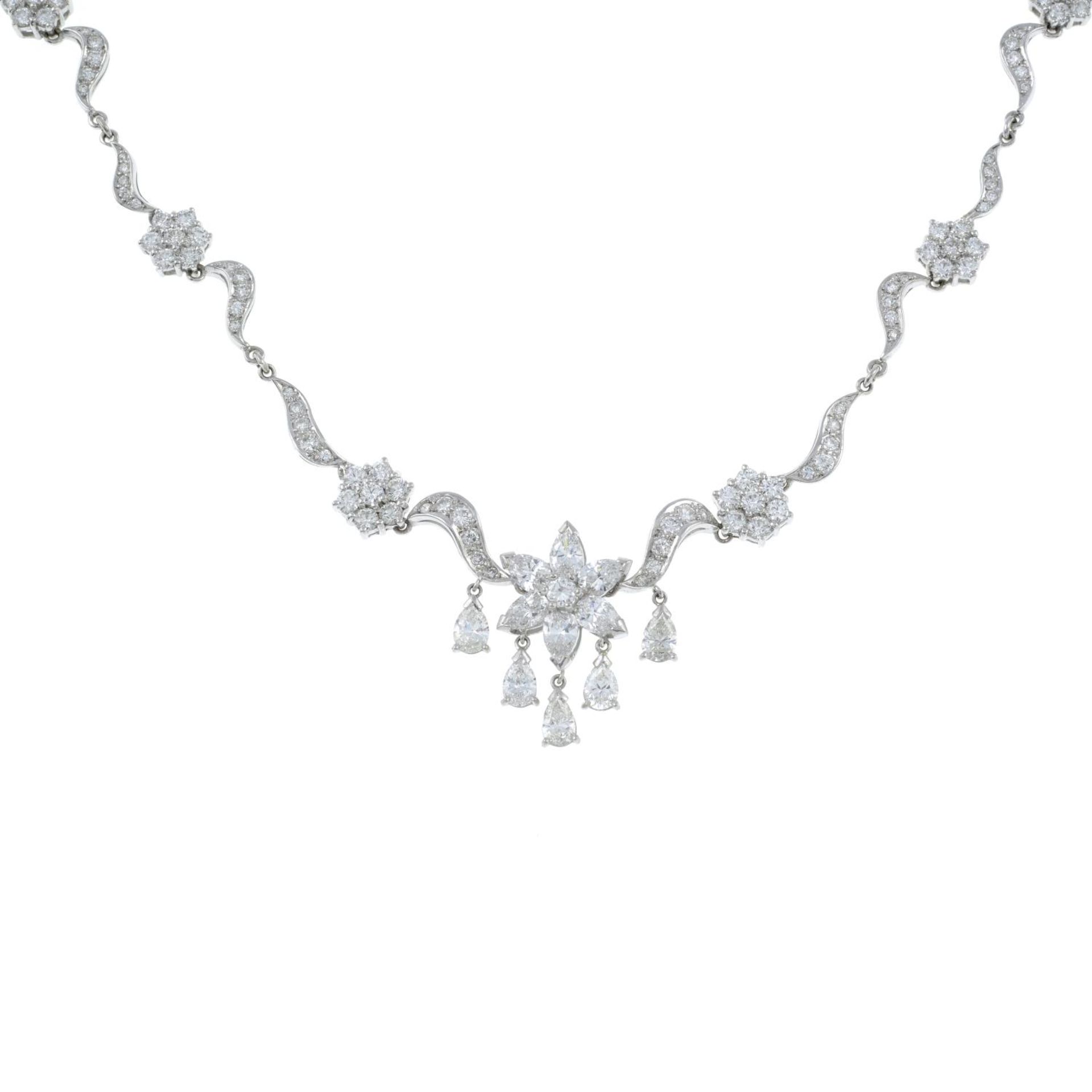 An 18ct gold vari-cut diamond floral necklace.Estimated total diamond weight 8.50 to 9cts, - Image 2 of 5