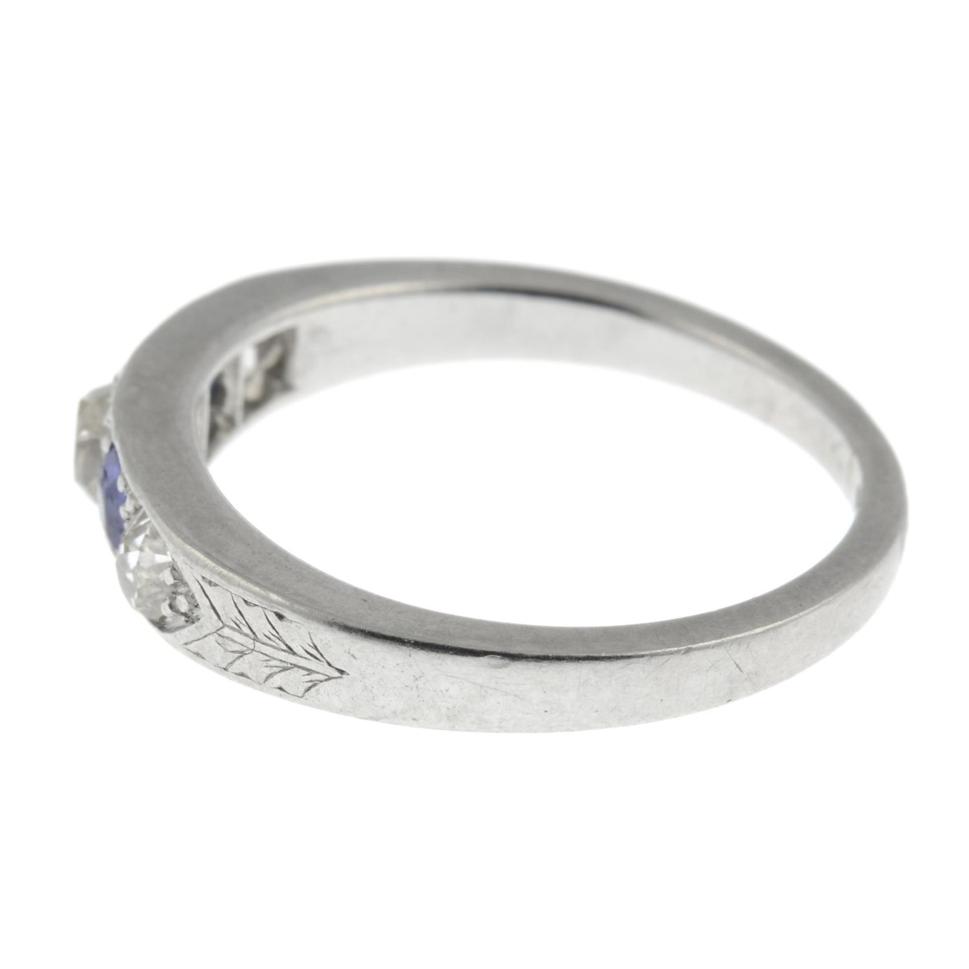 An early 20th century platinum sapphire and old-cut diamond five-stone ring. - Image 4 of 6
