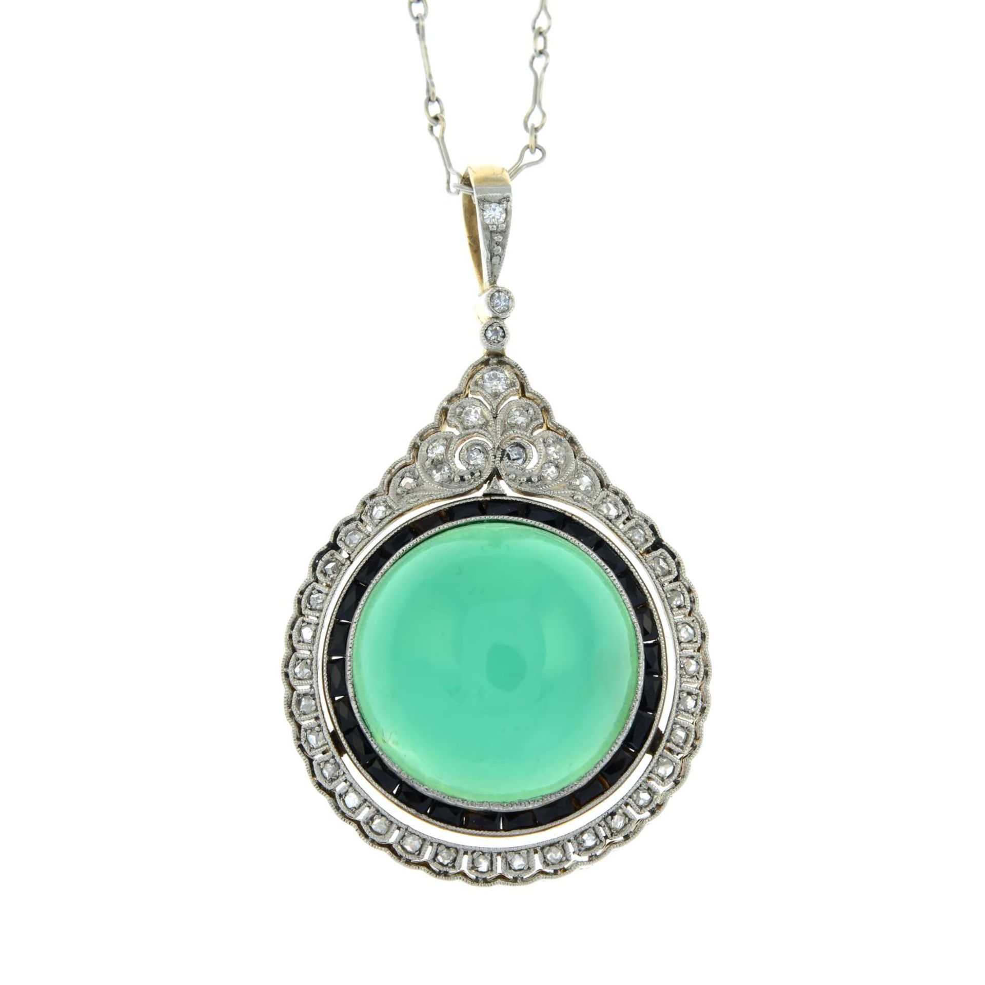 An early 20th century platinum and 18ct gold chalcedony cabochon, - Image 2 of 5