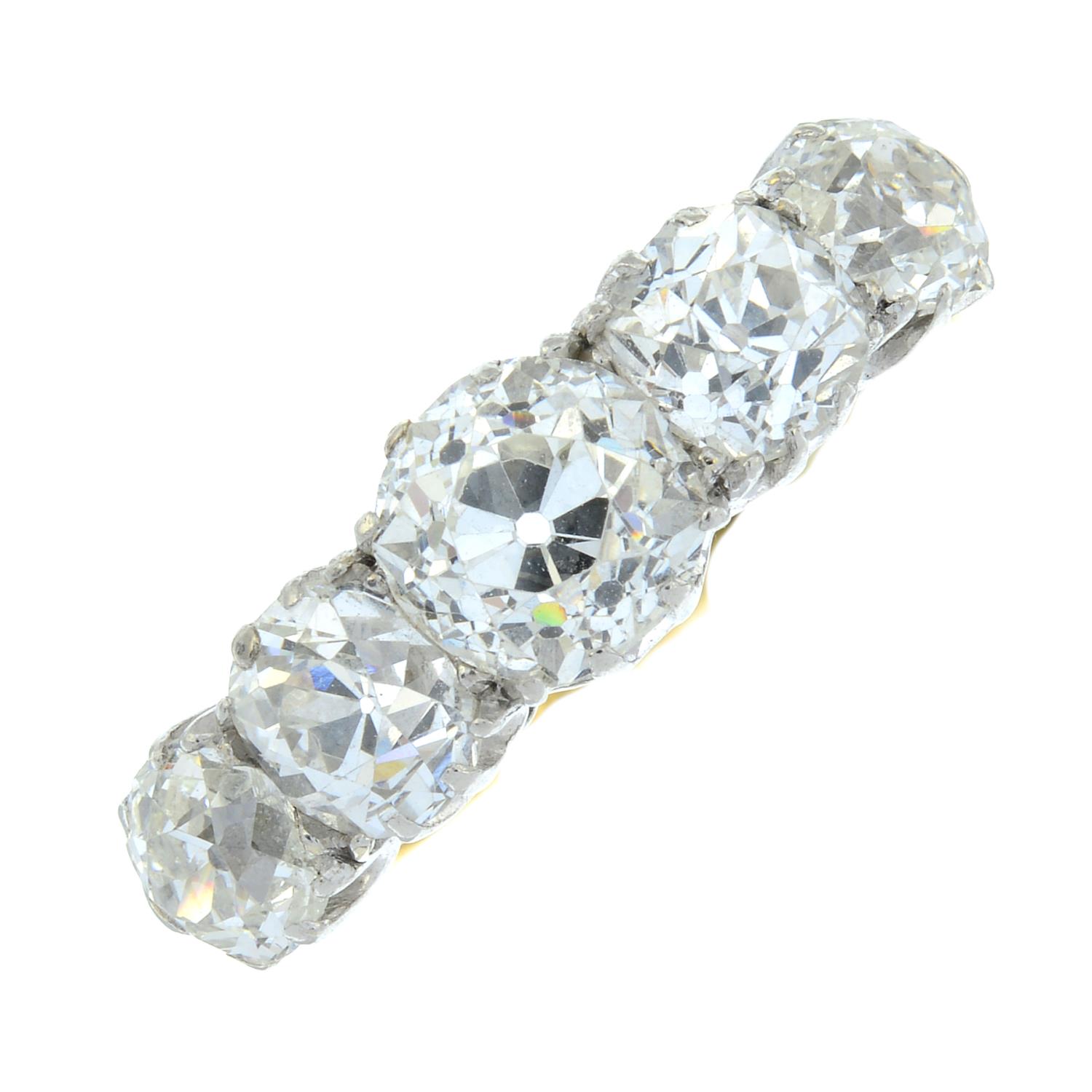 An 18ct gold graduated old-cut diamond five-stone ring.Estimated total diamond weight 4cts, - Image 2 of 6