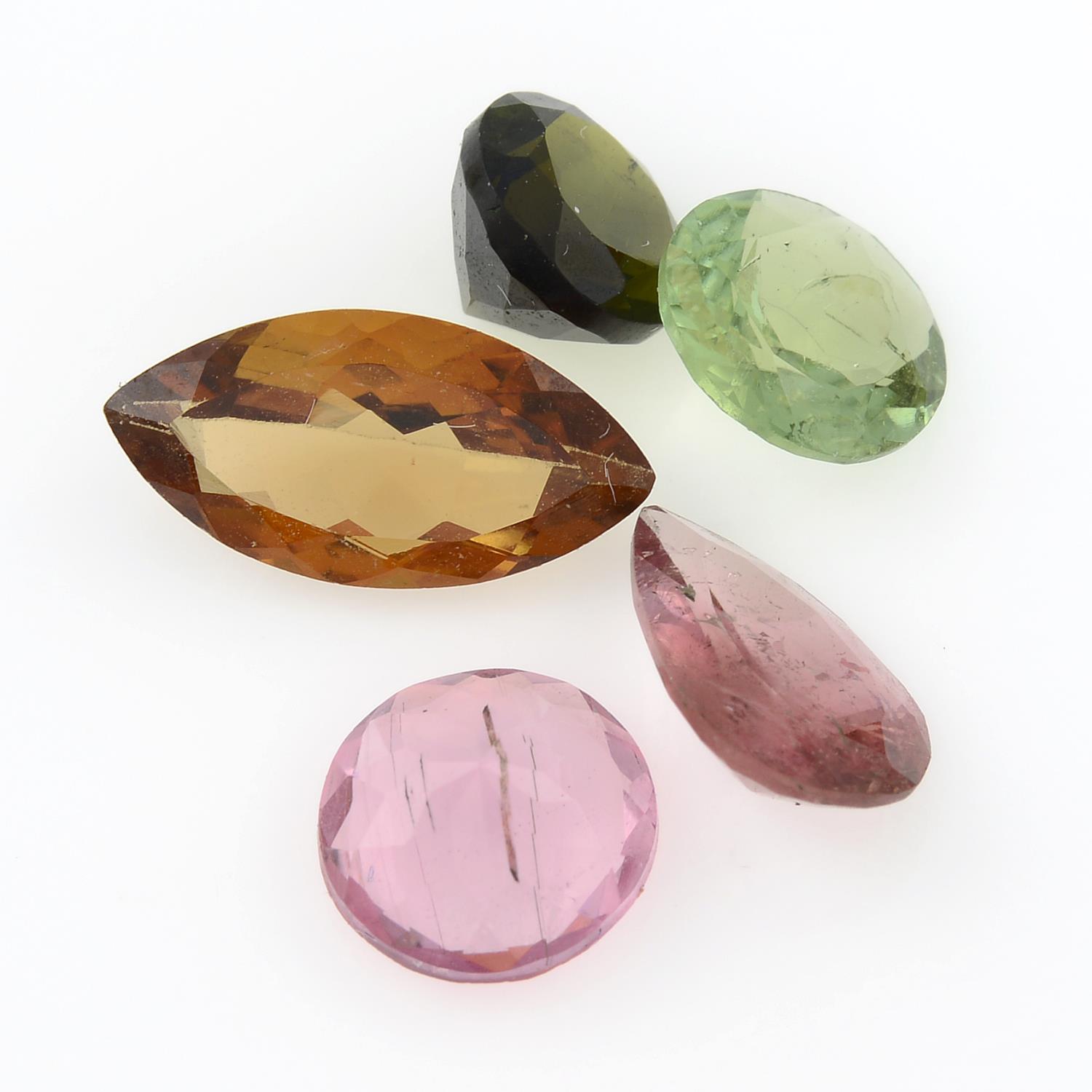 A selection of peridots and tourmalines.