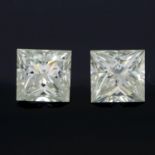 A pair of square shape synthetic moissanites.