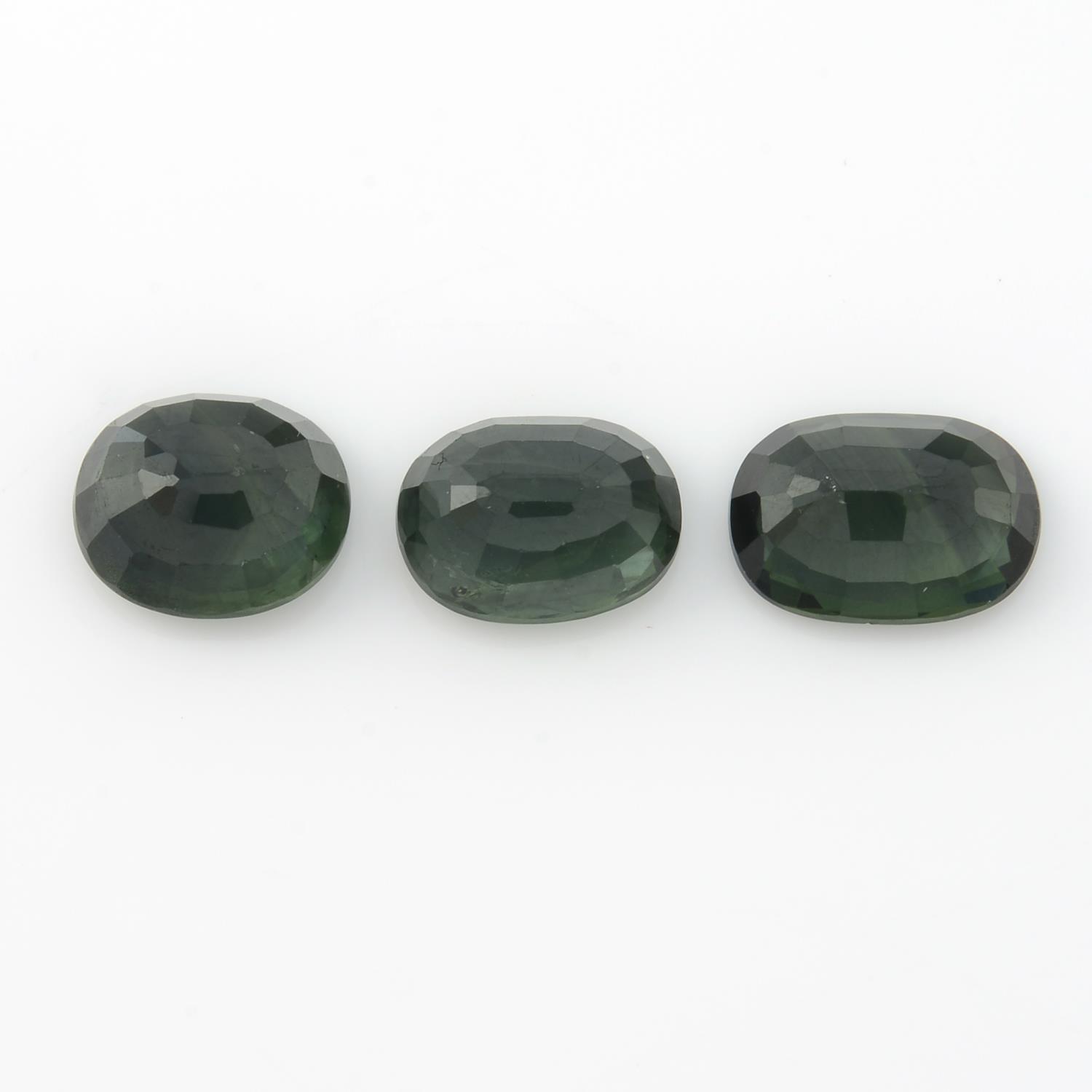 Three oval-shape green sapphires, total weight 5.75cts. - Image 2 of 2