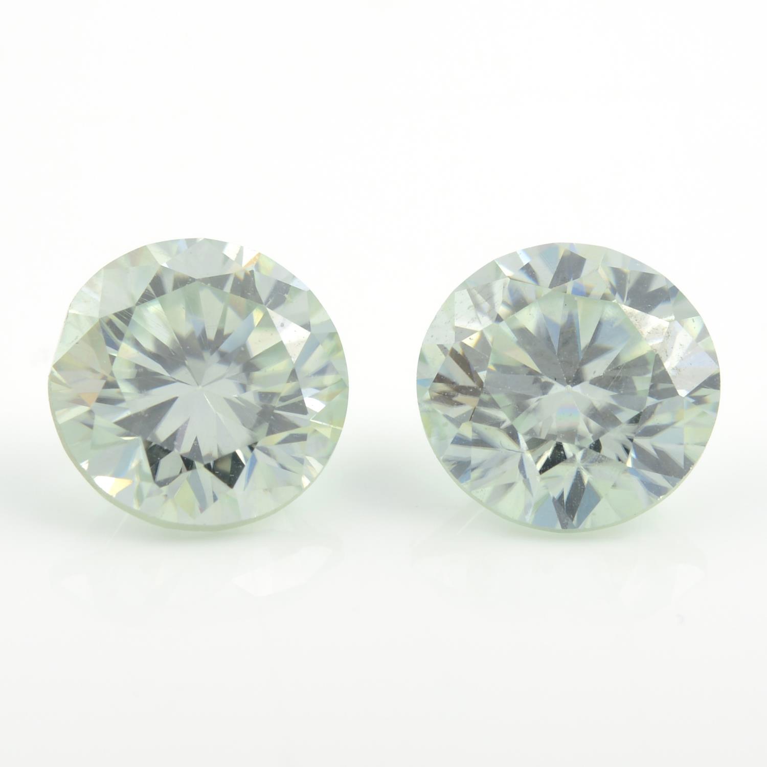 A pair of circular-shape synthetic moissanites.