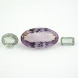 Selection of vari-shape amethysts and green quartz,