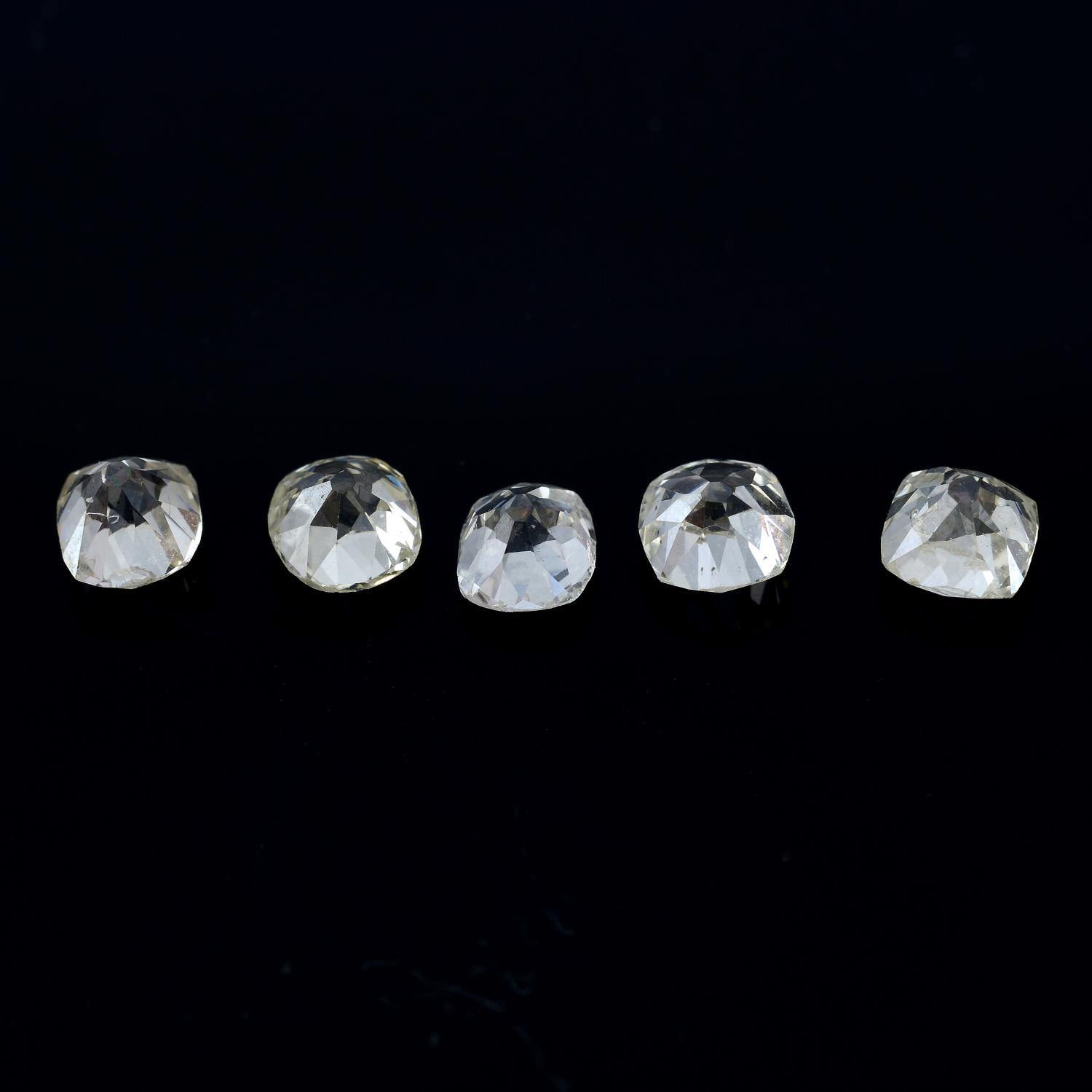 Five old mine-cut diamonds, - Image 2 of 2