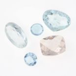 Selection of vari-shape aquamarines and a morganite,