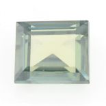 A rectangular-shape green synthetic moissanite, weighing 5.45cts.