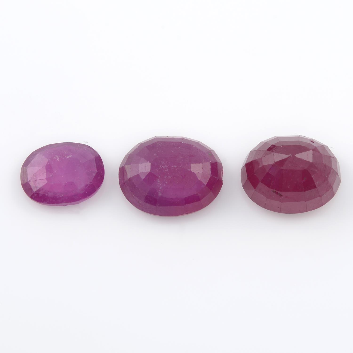 Three oval shape glass-filled rubies, weighing 32.58ct. - Image 2 of 3